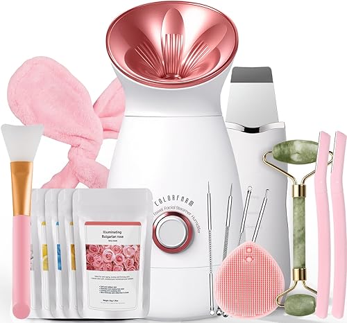 Colorfarm Vaporizador facial nano iónico vaporizador facial grande 3 en 1, kit de spa en casa, limpieza profunda, desobstruye el inhalador de poros