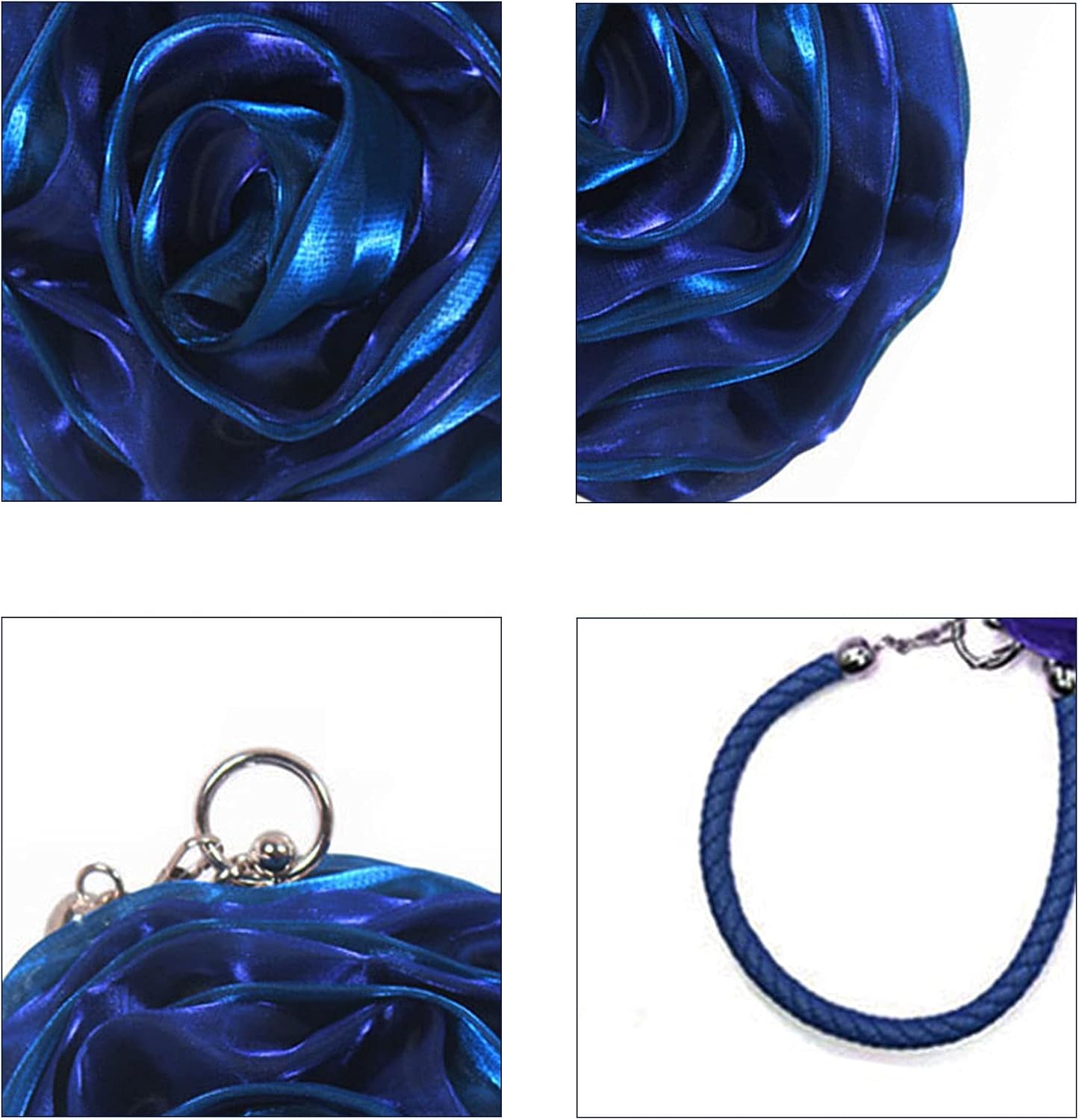 Buddy Women Rose Shaped Clutch Soft Satin Wristlet Handbag Wedding Party Purse - Image 5