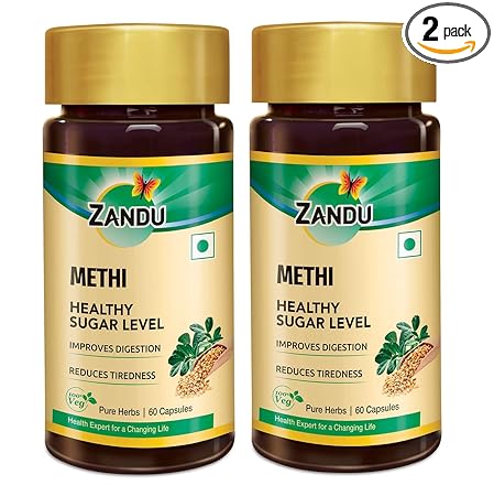 Zandu Methi Capsules (Fenugreek), Extracts of Methi (60 Veg Capsules x 2)
