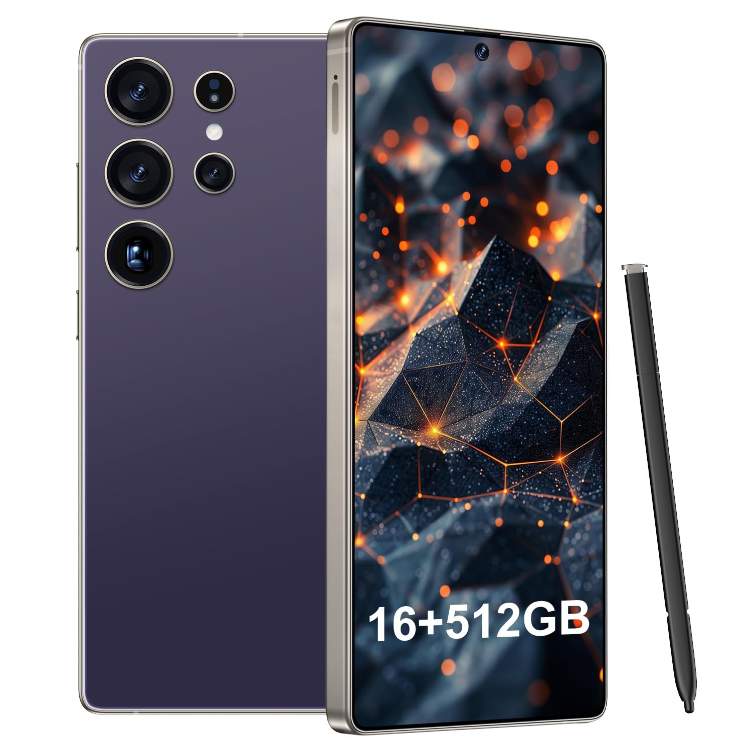 I25 Ultra Smartphone 16GB+512GB Android 14 Smartphone, 6.99" FHD+ Display, 7000mAh Battery, 108MP+68MP Dual Camera, Built-in Pen Stylus, Fast Performance Large Memory (Purple)