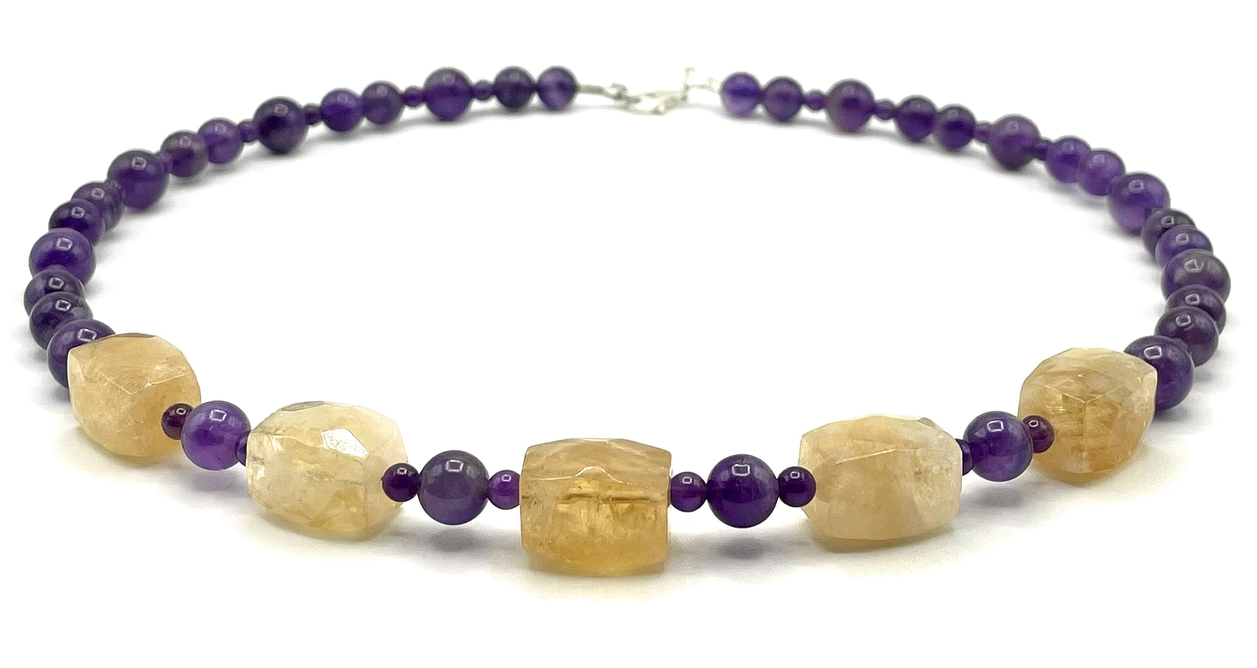 Collar de Citrino Amarillo y Amatista Viola, Plata 925, Joyas Artesanales de Piedras Naturales, Hecho a Mano en Italia