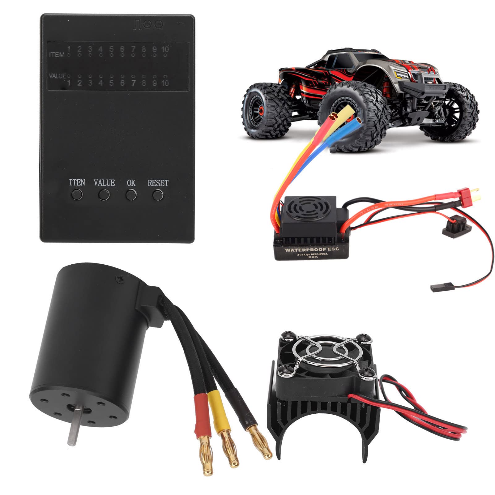 3650 3600KV Motor sin escobillas 60A ESC Tarjeta de programación disipador de calor conjunto combinado para coche RC 1/8 1/10