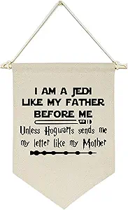 I Am A Jedi Like My Father Before Me -Canvas Hanging Flag Banner Wall Sign Decor Gift for Baby Kids Boy Nursery Teen Room Front Door - Christmas Birthday Presents