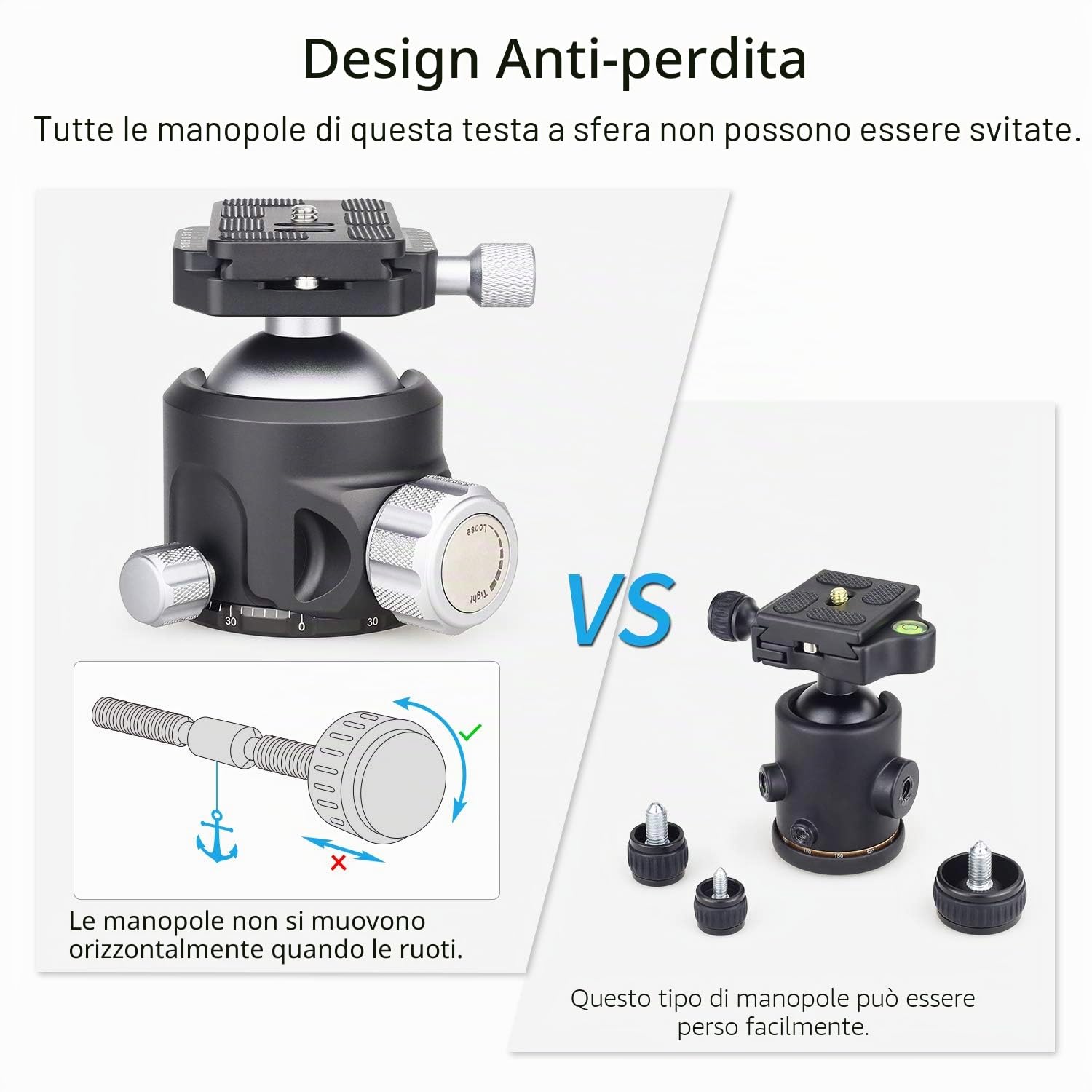 INNOREL N52 Treppiede a sfera a basso profilo con testa a sfera panoramica CNC in metallo con due piastre a sgancio rapido Arca Swiss per treppiede, monopiede DSLR videocamera carico massimo 30kg