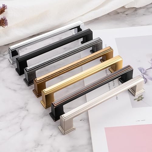 Miniatura 6 de Paquete de 10 tiradores para gabinete con agujero central de 3-3/4 pulgadas (96mm), tiradores de gabinete negro mate, manijas de cocina negras