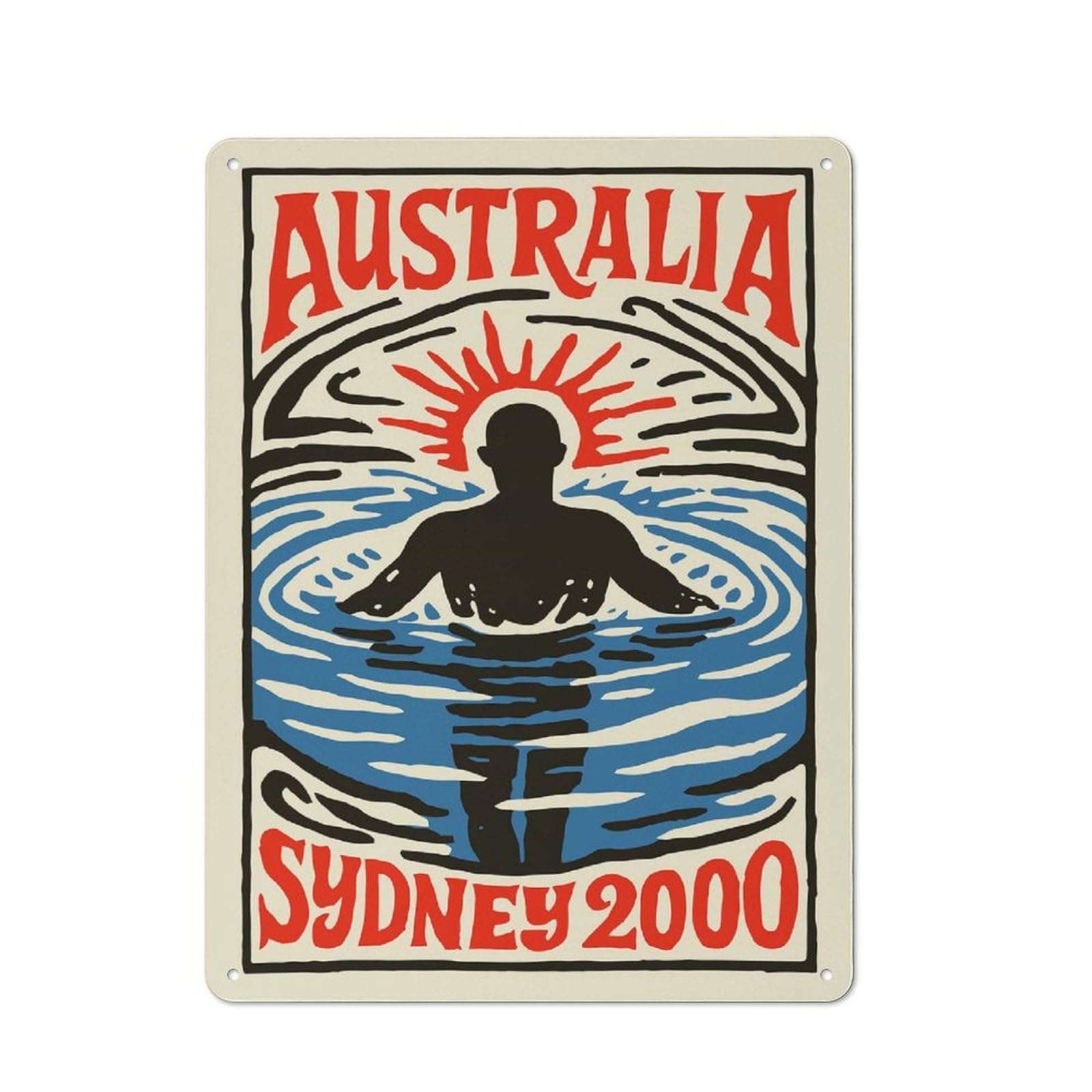 Junmoney Style-7 Tin Sign With Australia Sydney 2000 Design 40X30cm, Understated Studio Wall Plaque For Hobby Room, Office, Lounge Or Living Room