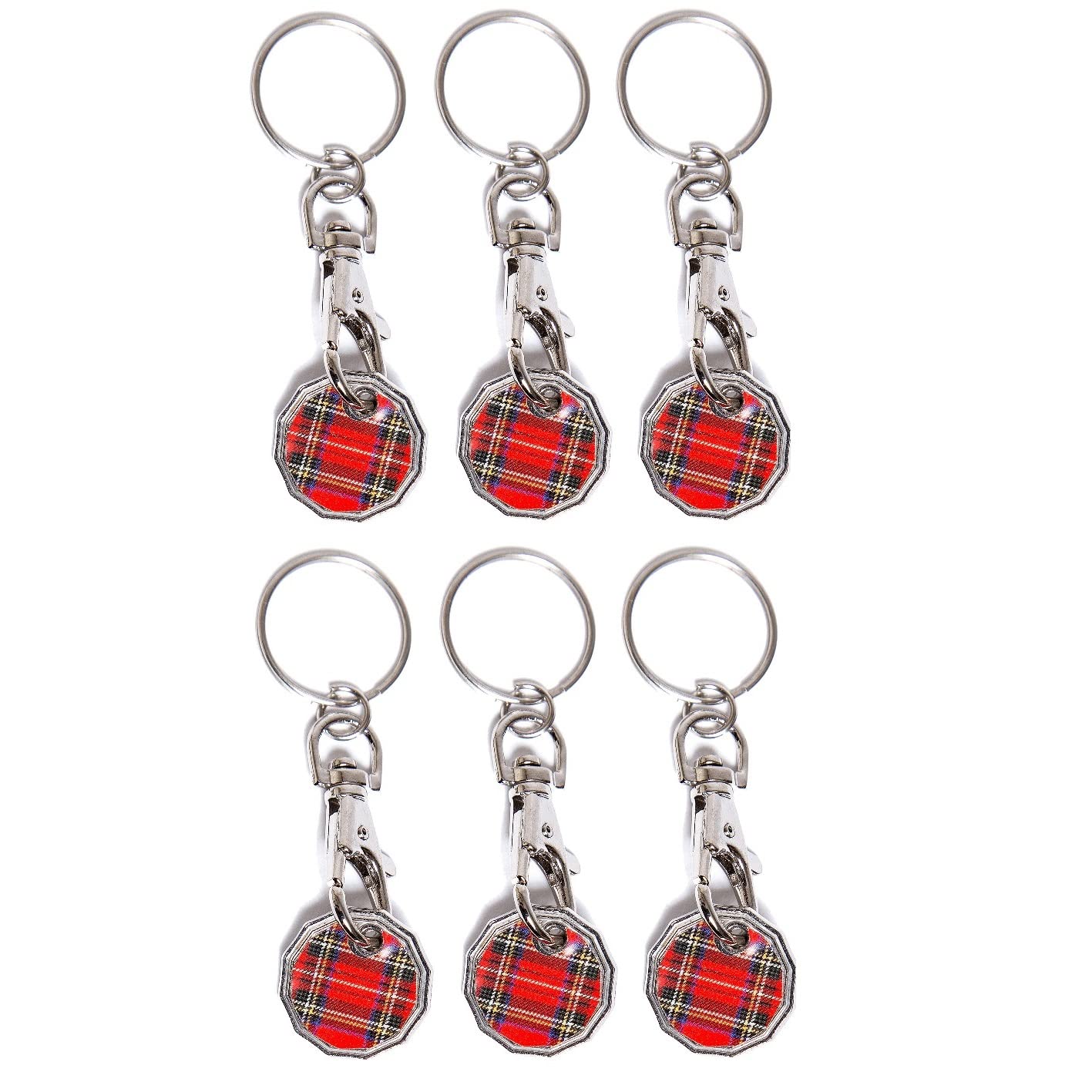 Craft 4 You 6 X Tartan Pack Of 6 X Shopping Trolley Token Uk Keyring £1 Coin Shape Pound Tokens Key Ring For Supermarkets Locker Gym (6 X Tartan)