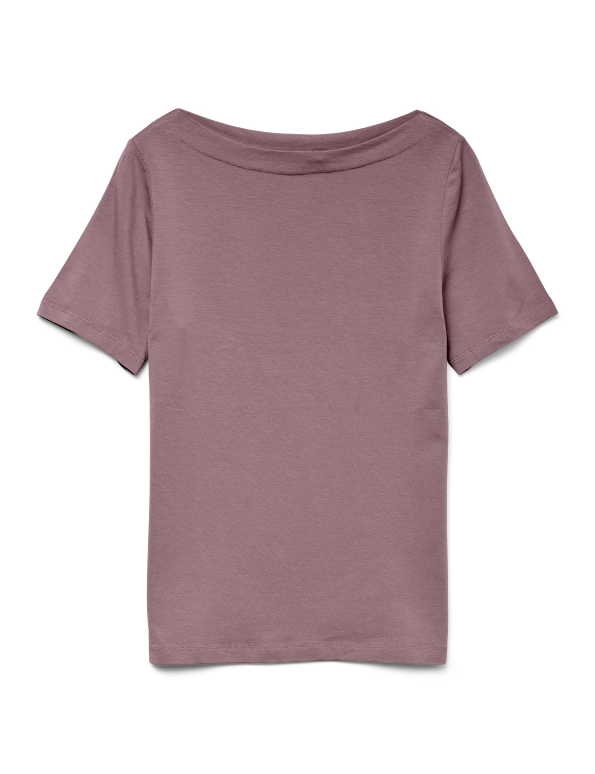 VERO Moda VMPANDA Women's Plain Stretch T-Shirt Basic Top Short Sleeve Top with Boat Neck, Nostalgia Rose, M