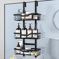 UUlioyer Mensola Doccia da Appendere, Porta Bagnoschiuma da Doccia Senza Foratura, Porta Sapone da Appendere al Porte Doccia (Nero – 3 strati)