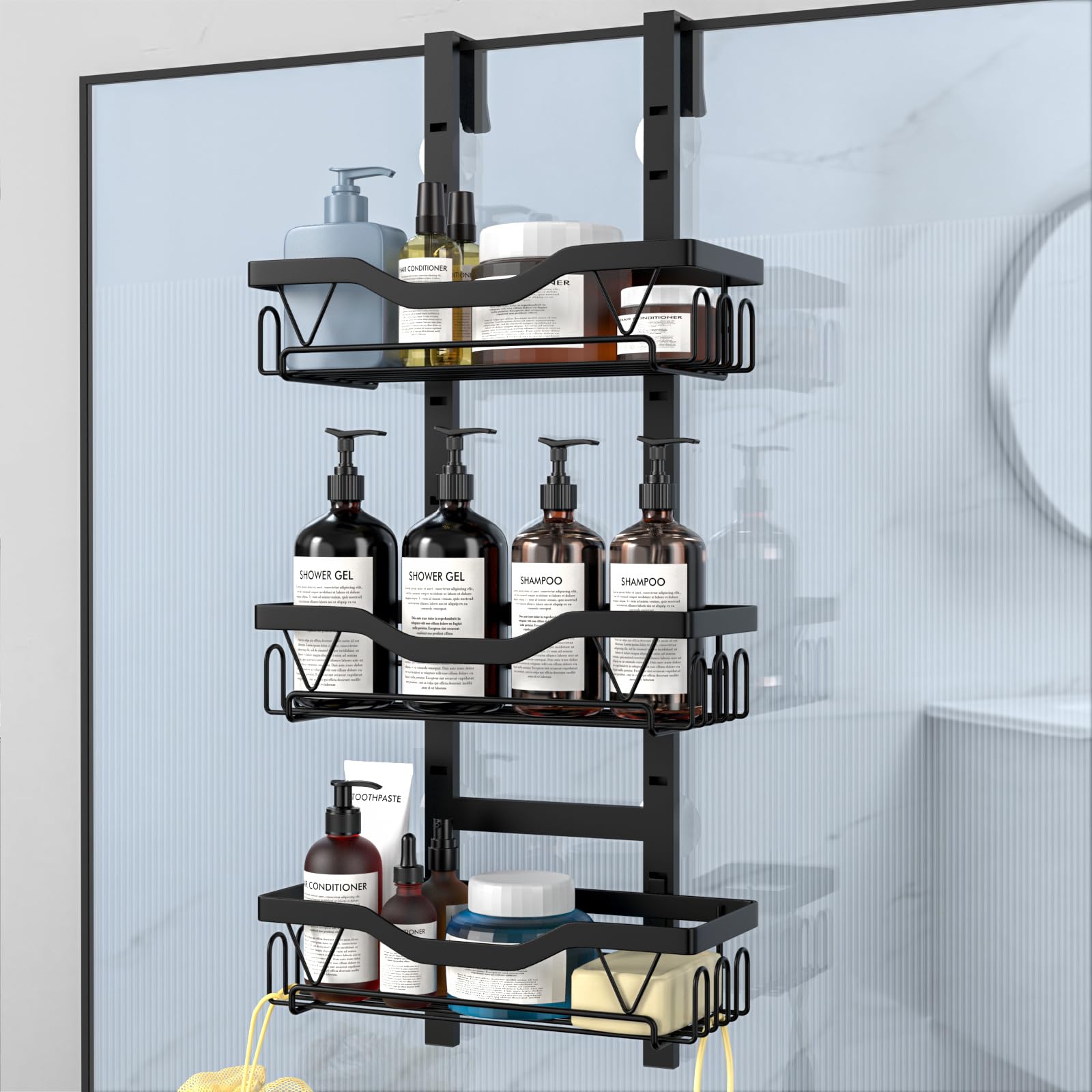 UUlioyer Duschablage zum Hängen, Duschregal Ohne Bohren für Duschwand, Shampoo Duschgel Halterung für Dusche (Schwarz - 3 Schichten)