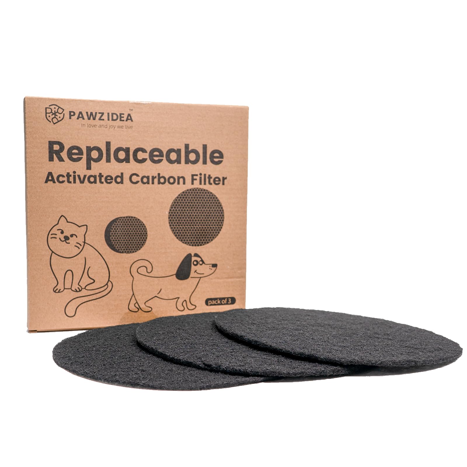 PAWZIDEA 3-Pack Replacement Activated Carbon Filter for PAWZIDEA Outdoor Ready 3.1 Gallon Dog Poop Trash Can Brown/Black/Gray, 7.8" Round, 1/5" Thick