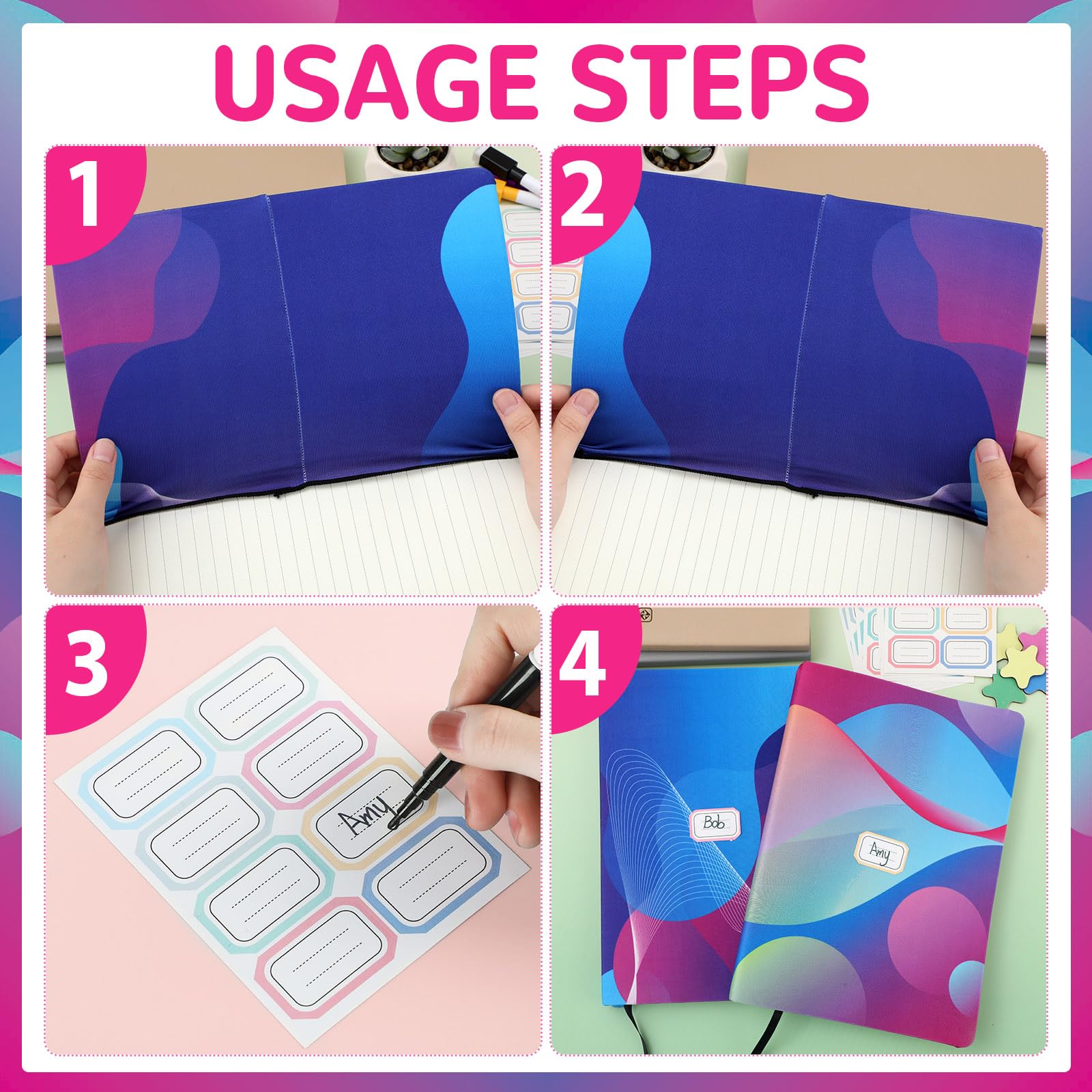 Confezione da 8 copertine protettive per libri, riutilizzabili, in tessuto, 22,9 x 28,9 cm, fluorescenti, elasticizzate, con etichetta adesiva, per la maggior parte dei libri di testo con copertina