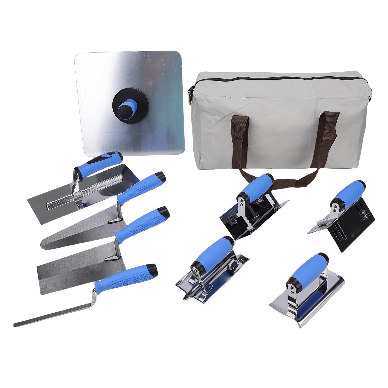 Jelquix 10 Piece Masonry Trowel Kit, Aluminum & Stainless Steel Comfort Grip with Fabric Carry Pouch Neat Storage Easy Transport for Brick Laying Renovation Construction Worker