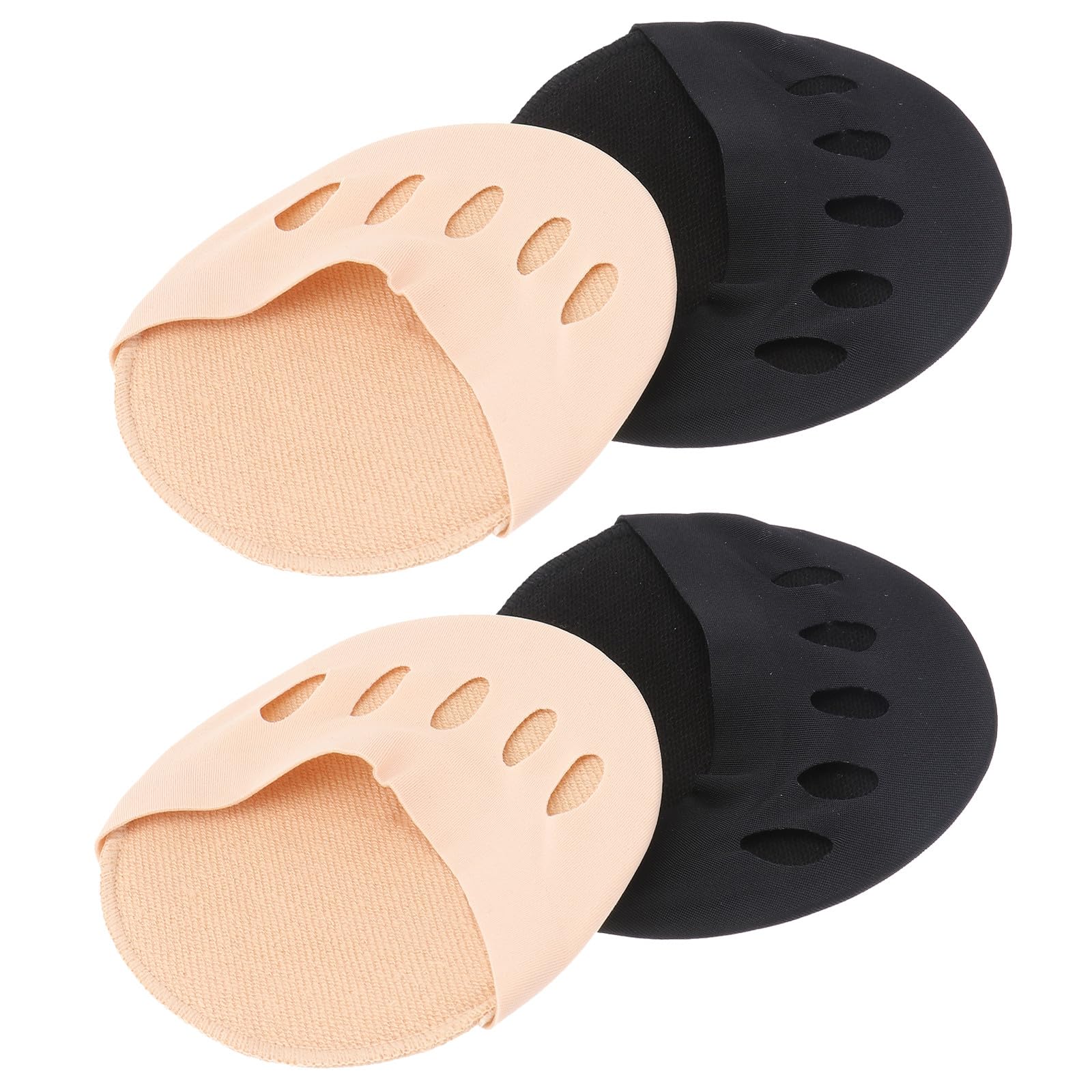 2 Pairs Five-toe No Show Socks Half-soles Forefoot Cushions Cotton Peep Toe Socks for Foot Relief and Callus Protection in High Heels (black + Skin)