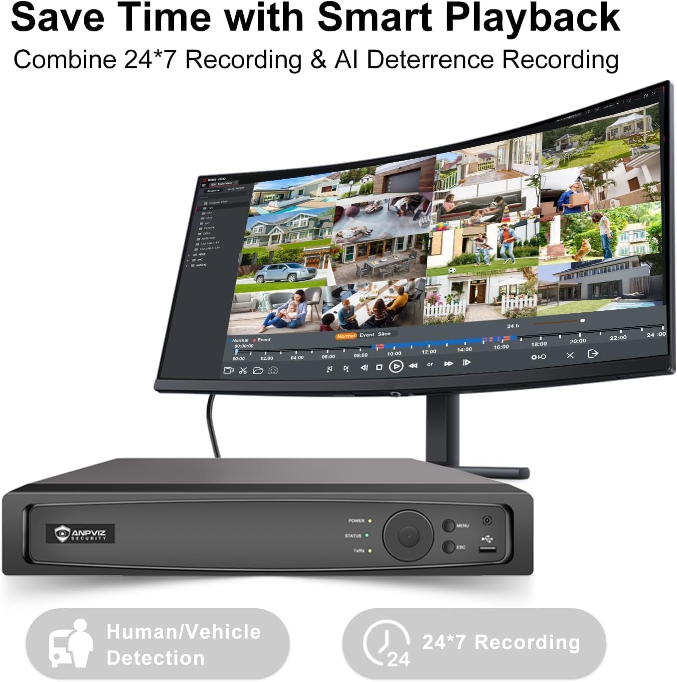 Anpviz 16CH 4K PoE NVR Recordadora, Sistema de Cámara de Seguridad 16 Canales Registrador de Video de CCTV, 4TB HDD Admite 1080P 4MP 5MP 6MP 8MP Cámara IP, H.265+ Grabación Vigilancia 24/7