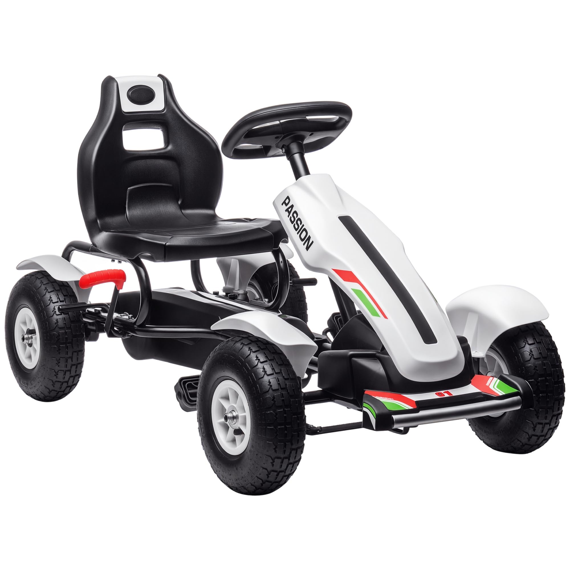 AosomKids Pedal Go Kart, Outdoor Ride on Toys with Adjustable Seat, Sharp Handling, Handbrake, 4 Non-Slip Rubber Wheels for Boys & Girls Aged 5-12 Years Old, White