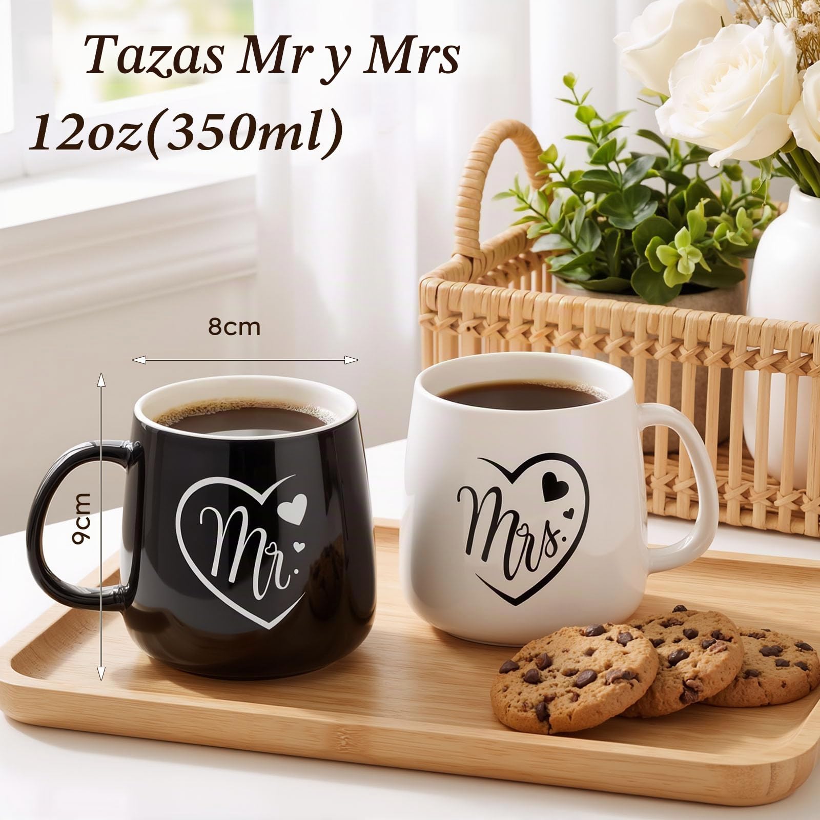 TUZELIYA Regalos De Boda Para Novios, 6 Piezas, Juego De Mr Y Mrs Para Novia Y Novio, Tazas, Delantal Y Toalla, Regalo De Compromiso, Pareja, Aniversario, Bodas, 350 Millilitros