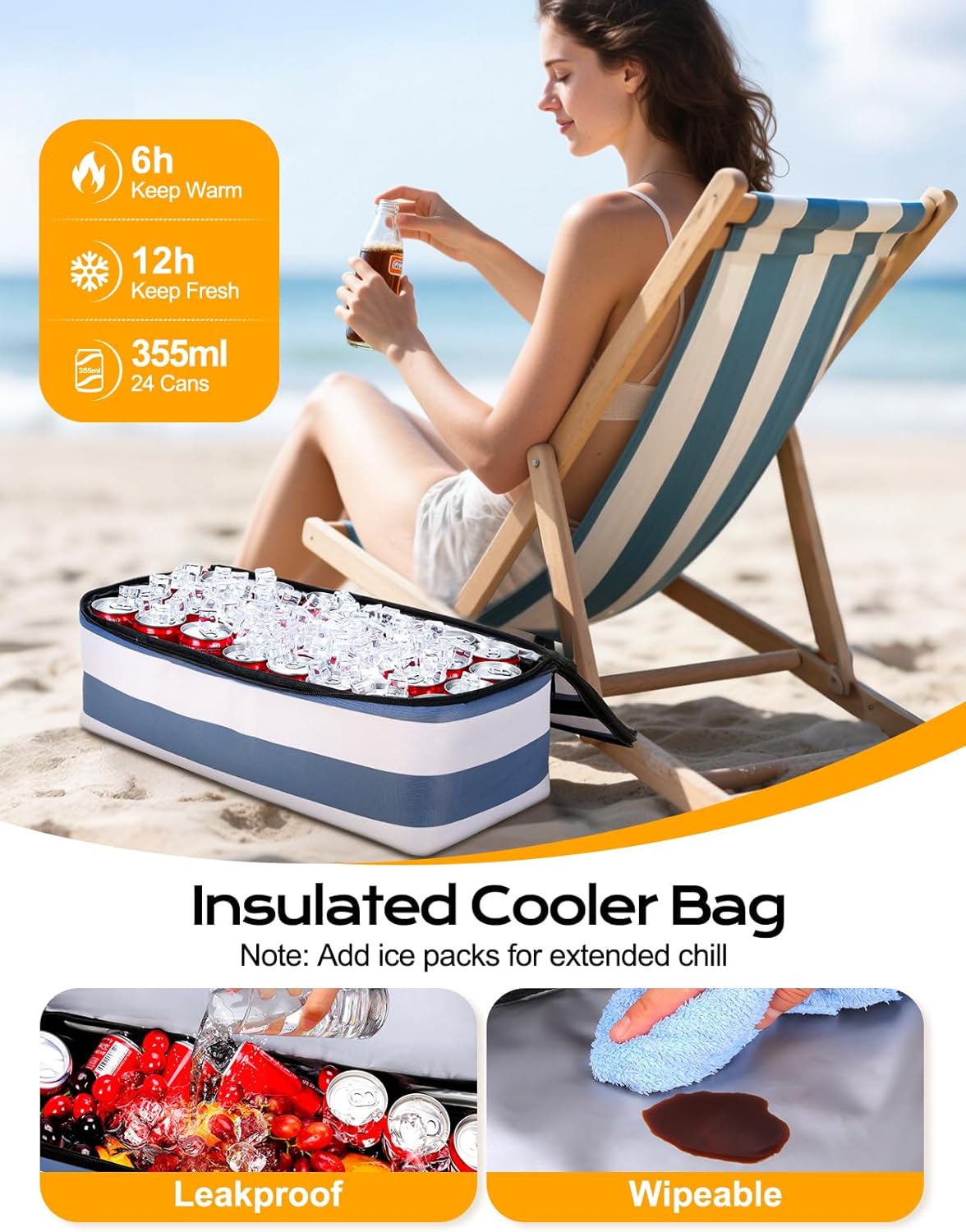 Beach Bag with Cooler, 54L Large Waterproof Sandproof Travel Tote Bag, Duffel Weekender Bag for Packing/Travel/Gym - Image 5