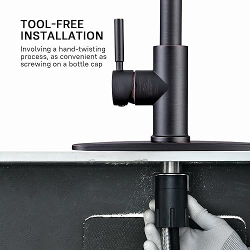 Vista 78 de WEWE Grifo de cocina en cascada con rociador extraíble, 3 modos (barrido/corriente/cascada) modo de interruptor giratorio, grifo de fregadero