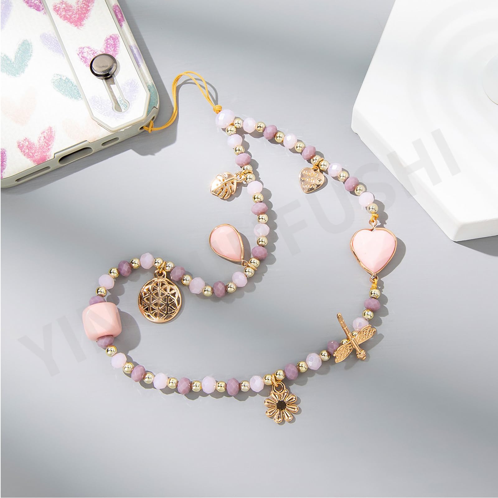 1 pièce cristal rose anti-perte étui portable pendentif chaîne cordon telephone bijoux dragonne longe