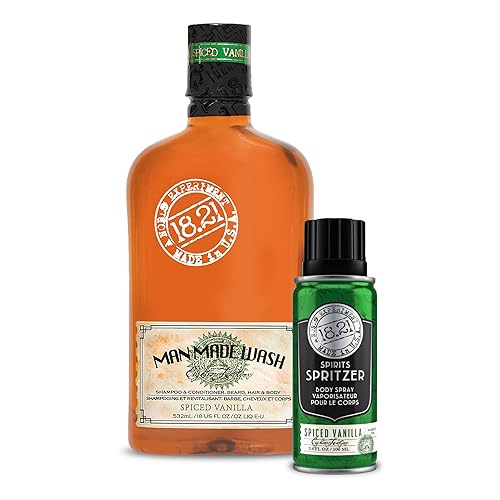 18.21 Man Made Paquete de 2 juegos de gel corporal 3 en 1 original y Spirit Spritzer, todo tipo de cabello y piel para hombres, fortalece e hidrata