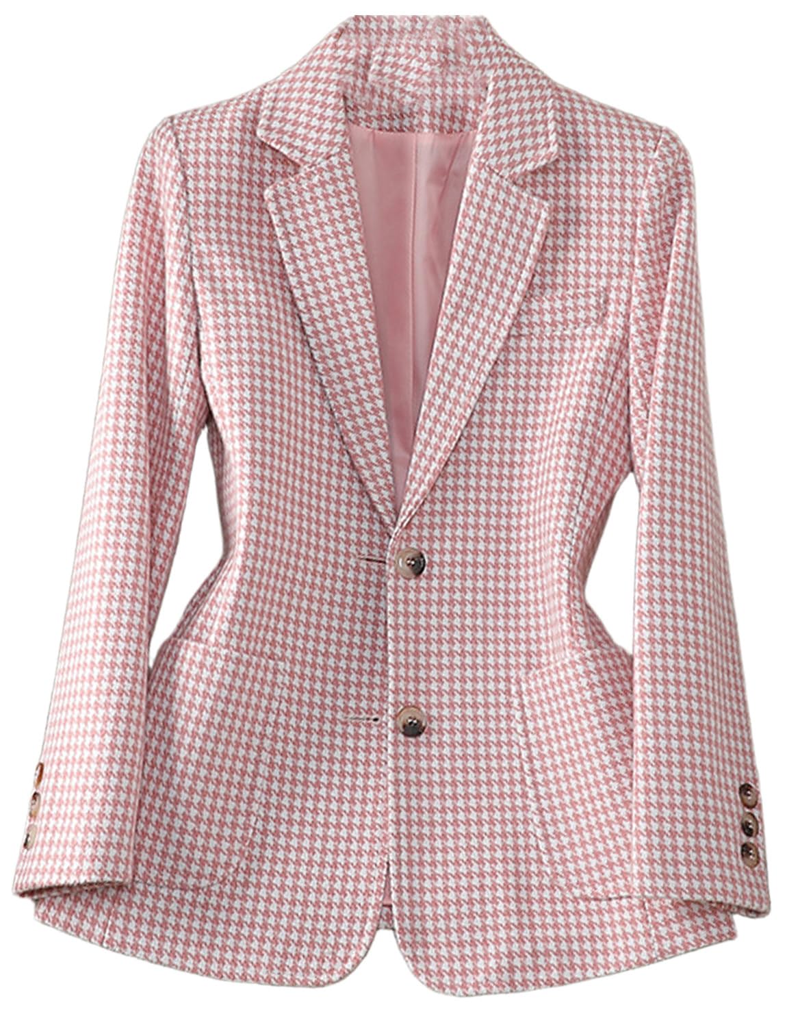Womens Houndstooth Tuxedos Blazer Two Buttons Coat Notch Lapel Office Work Suit Jacket