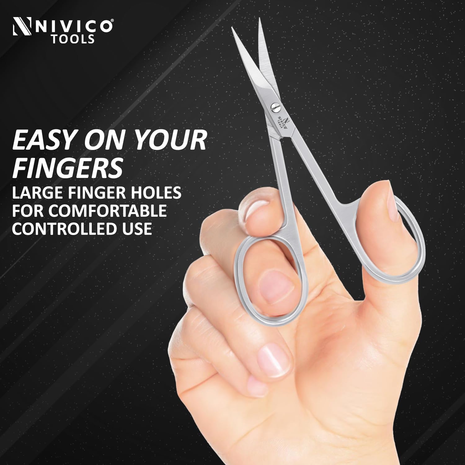 NIVICO Cuticle Scissors, Multi-Purpose Stainless Steel Cuticle Scissors for Grooming, 9.5cm Curved Blade with Adjustable Screw - Fine Eyebrow Scissors for Manicure And Eyelash Trimming