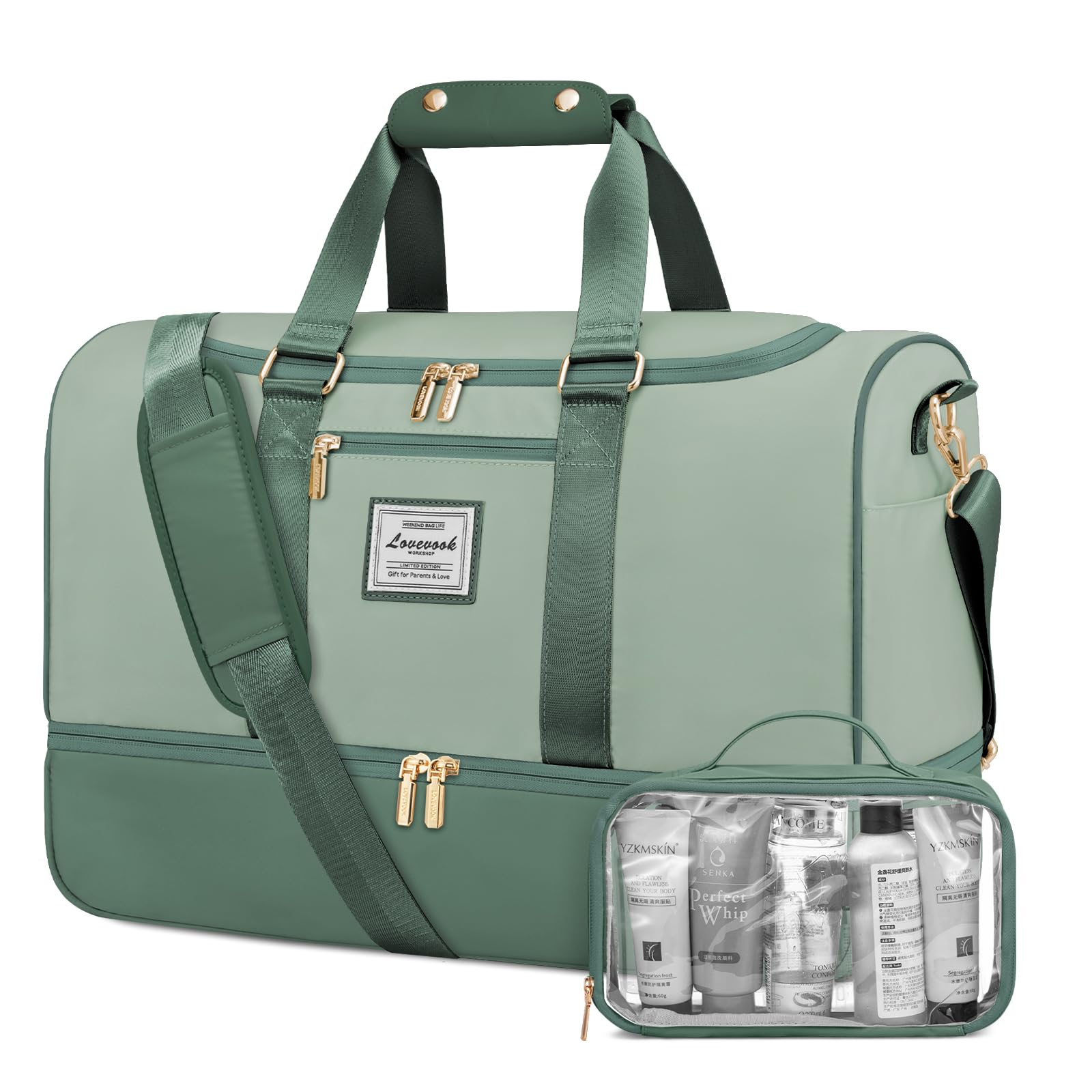LOVEVOOK Weekender Reisetasche Damen, 37L Travel Duffle Bag Reisetaschen mit Kulturtasche, Schuhfach & Nassfach, Wasserdicht Sporttasche Gym Yoga Bag, Handgepäck Tasche für Sport Reise Flugzeug
