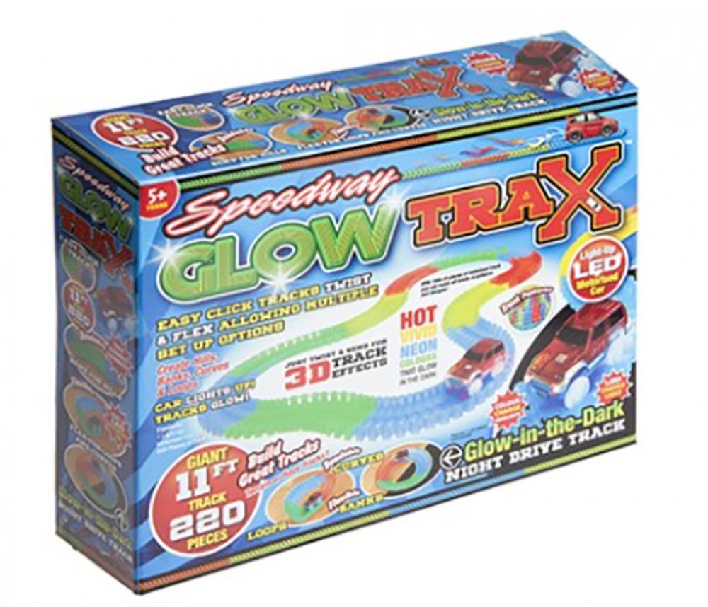 HoolarooSpeedway Glow Trax Magic Race Track Set With Light Up Car 221 Piece (11 feet) of Flexible Assembly Track