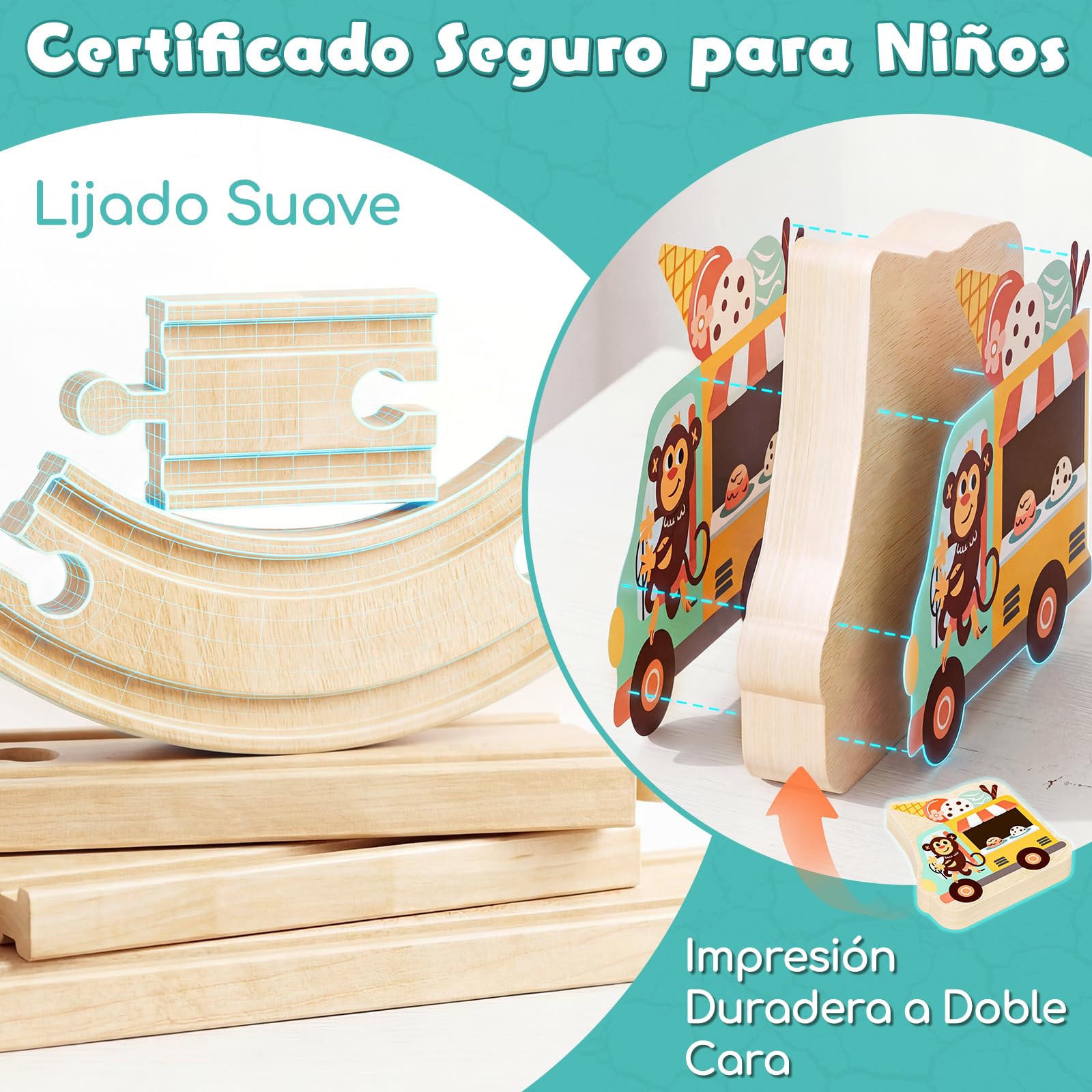 Lehoo Catsle Tren Juguete con Locomotora de Dinosaurios, Tren Electrico Juguete Niños 3+ Años, Juguetes de Mader, Tren Eléctrico Infantil, Regalo para Niño
