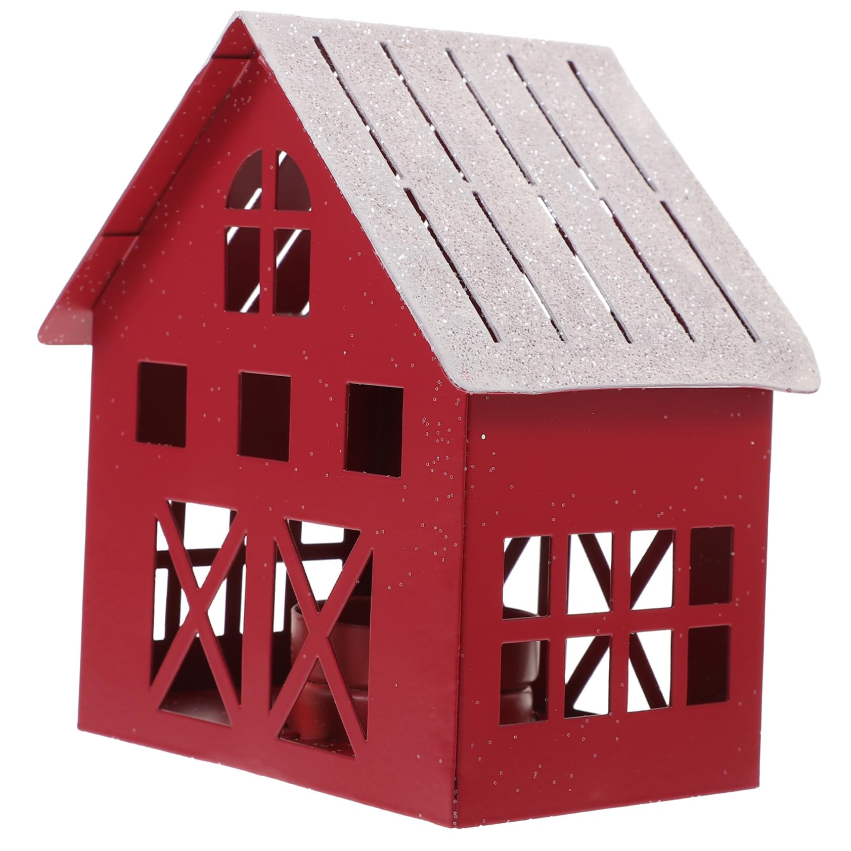 ABOOFAN Xmas Village Winter Village Galvanized Tin Houses Tabletop Christmas Figurine Tealight Candle Holder Bathroom Decorations Iron Biscuit Desktop