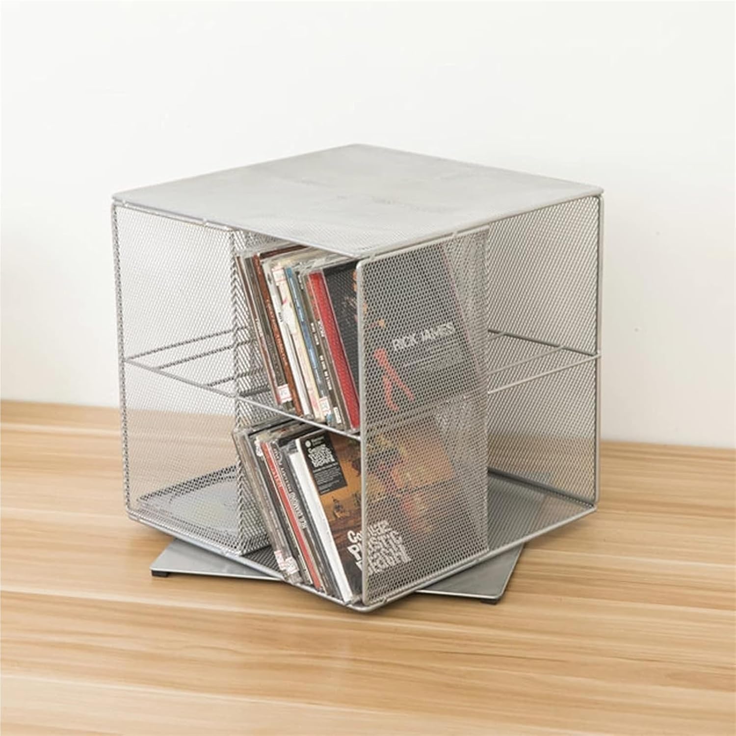 CD Box Package Desktop Rotating CD Storage Rack Metal Mesh Stand Home Office Organise Holder For Music Lovers