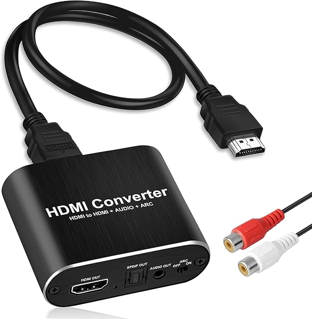 4K@60Hz HDMI Audio Extractor with 1.2m HDMI Cable avedio links, Optical Toslink SPDIF + 3.5mm AUX Stereo Audio Out, HDMI Audio Converter Adapter Splitter Support ARC HDCP1.4 FullHD 1080P 3D