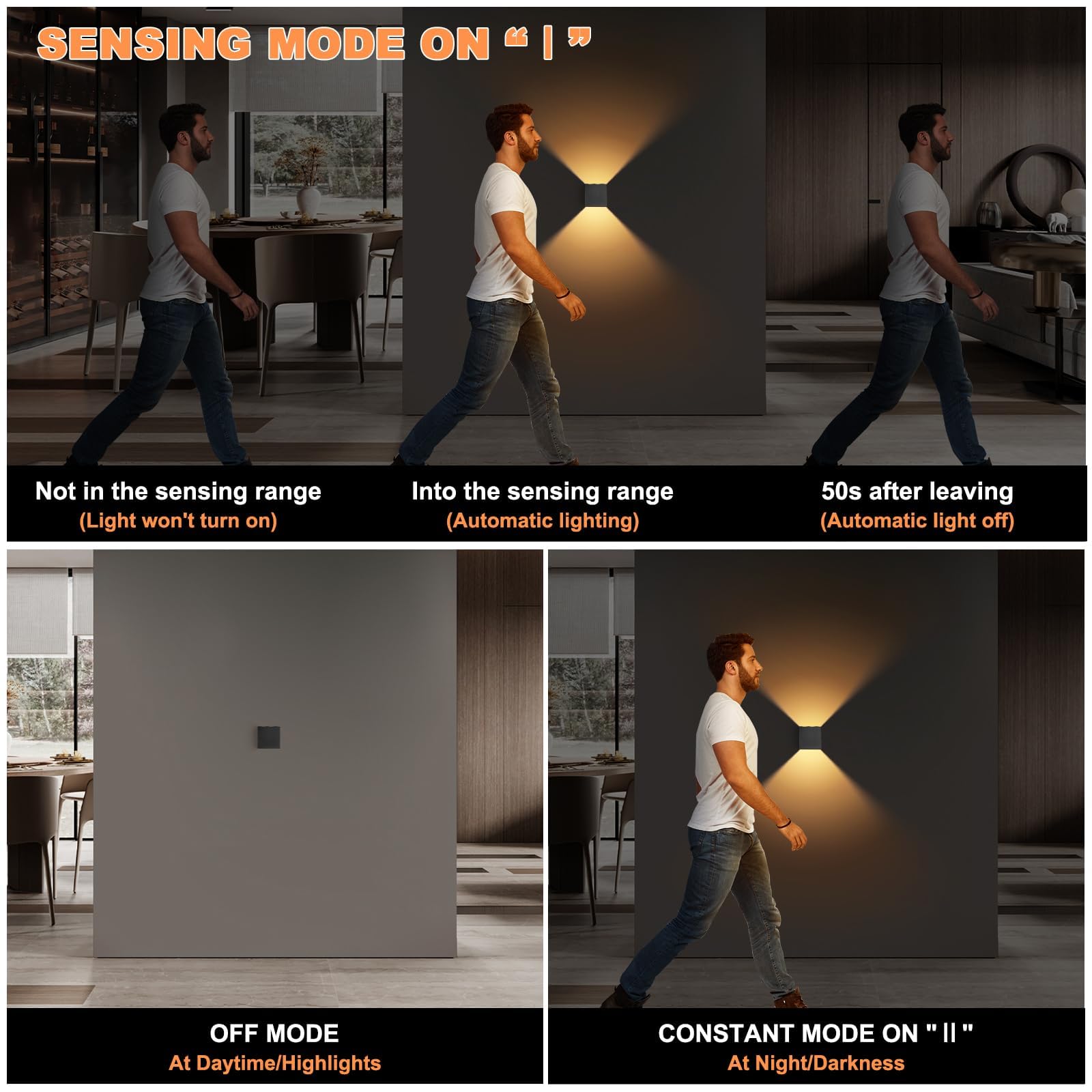 Lámpara de Pared con Batería de 4000mAh 2 Unidades sin Conexión de Alimentación con Detector de Movimiento Recargable LED Lámpara de Pared Inalámbrica para Pasillo Escalera Salón Dormitorio