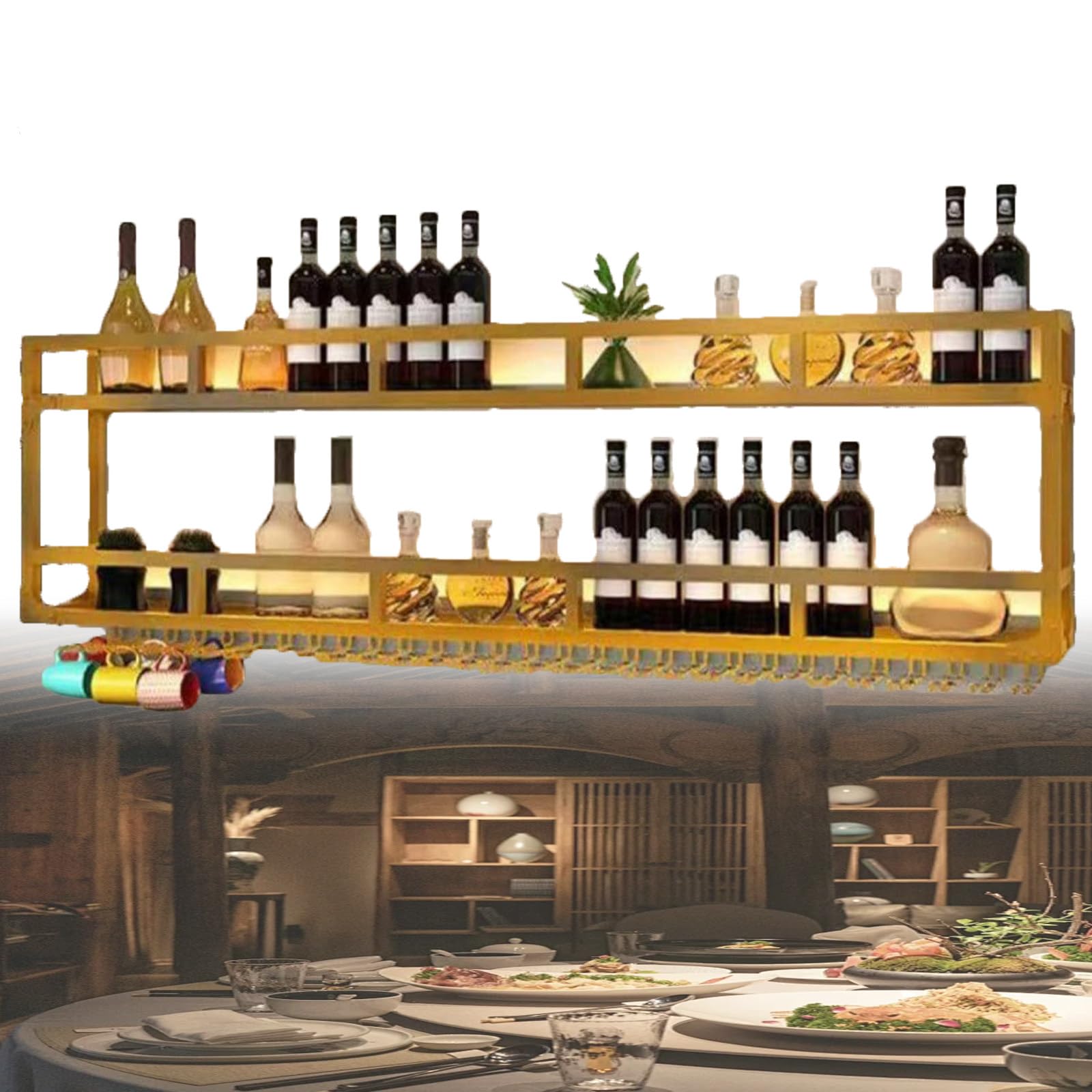 Portabottiglie industriale da parete per casa, bar, cantina e ristorante, design elegante, salvaspazio, dimensioni: 120 x 20 x 55 cm, perfetto per gli amanti del vino