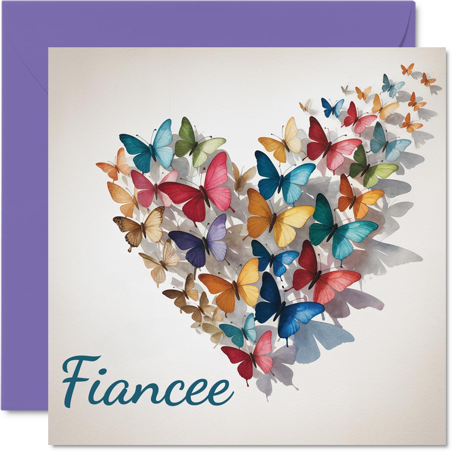 Fiancee Birthday Card - Elegant Butterfly Heart - Happy Birthday Card for Fiancee from Fiance Partner, 145mm Beautiful Sentimental Bday Greeting Cards