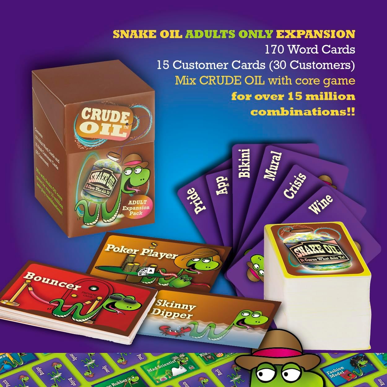 SNAKE OIL: Crude Oil Expansion Pack – 170 Adult Uncensored Cards – Funny Party Card Game Add-On for 3–10 Players Ages 17+ (Base Game Required)