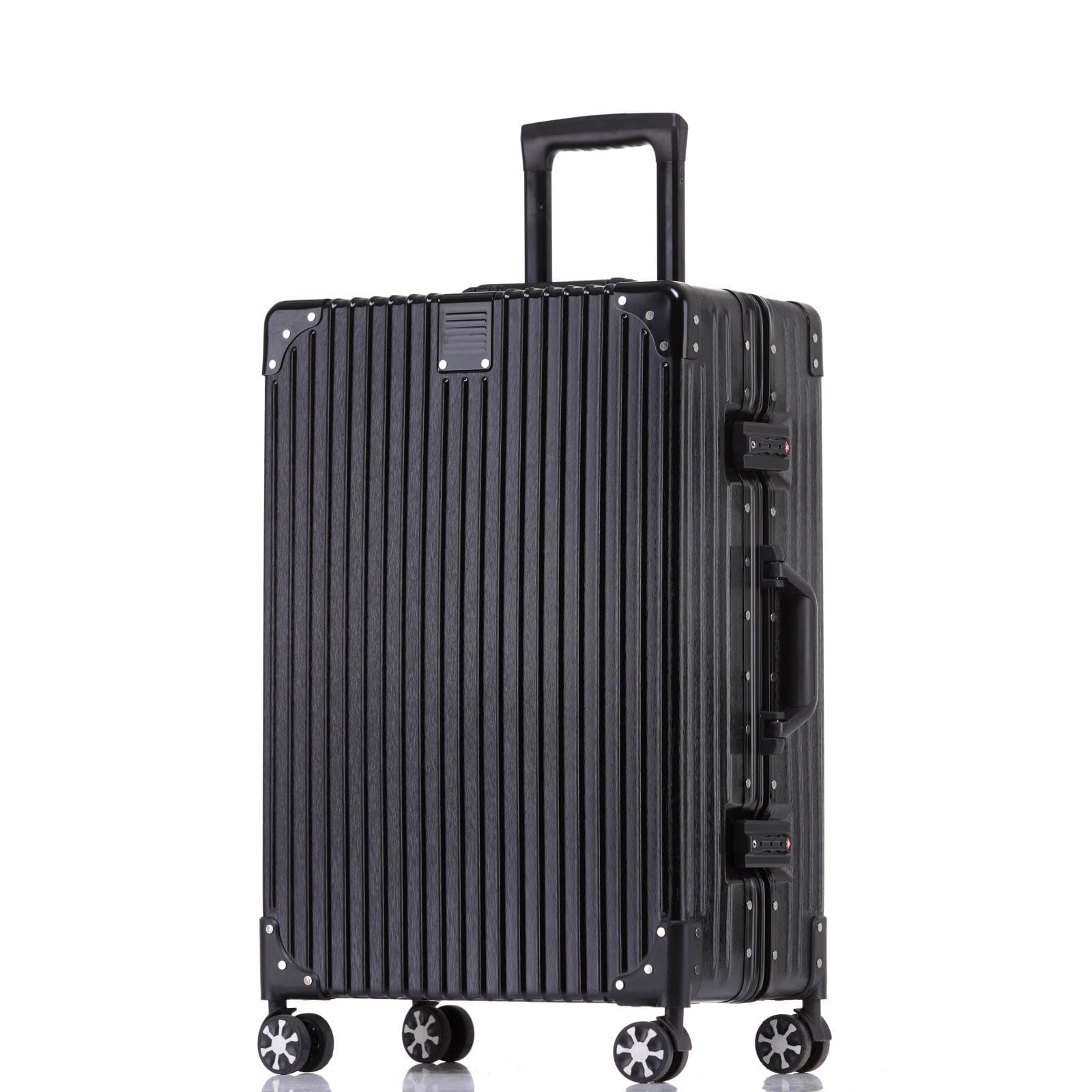 Aoliwei Valigia Bagaglio a Mano con telaio rigido in alluminio e coque in PC. Valigia Trolley con 4 Ruote Doppie Girevoli e Lucchetto TSA Integrato(M,39x24.5x57CM,42L,Nero)