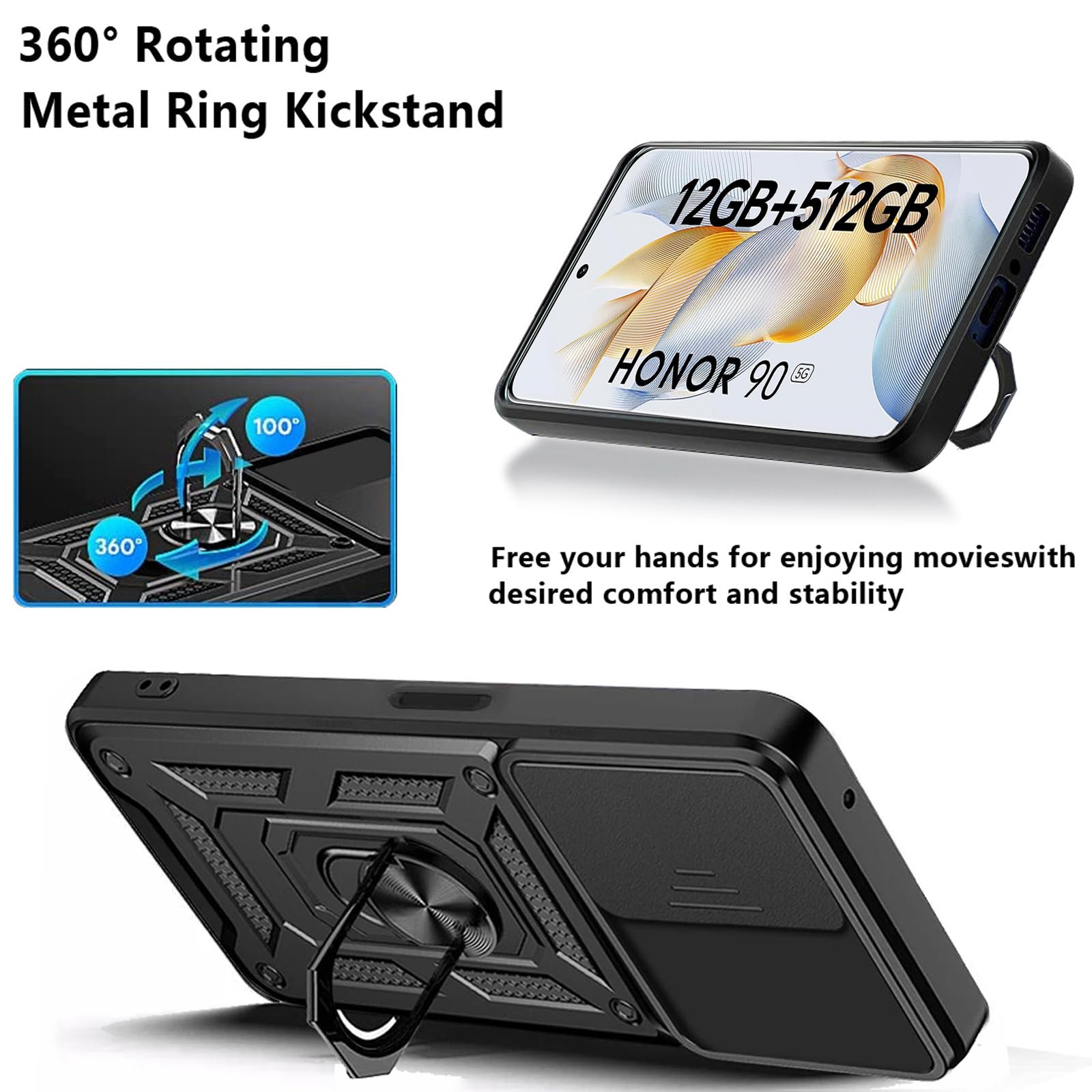 Custodia Per Honor Magic4 Lite Con Anello Porta Dito E Supporto: Bumper In TPU E PC, Retro Traslucido. Adatta Per Supporto Magnetico Auto. - 5