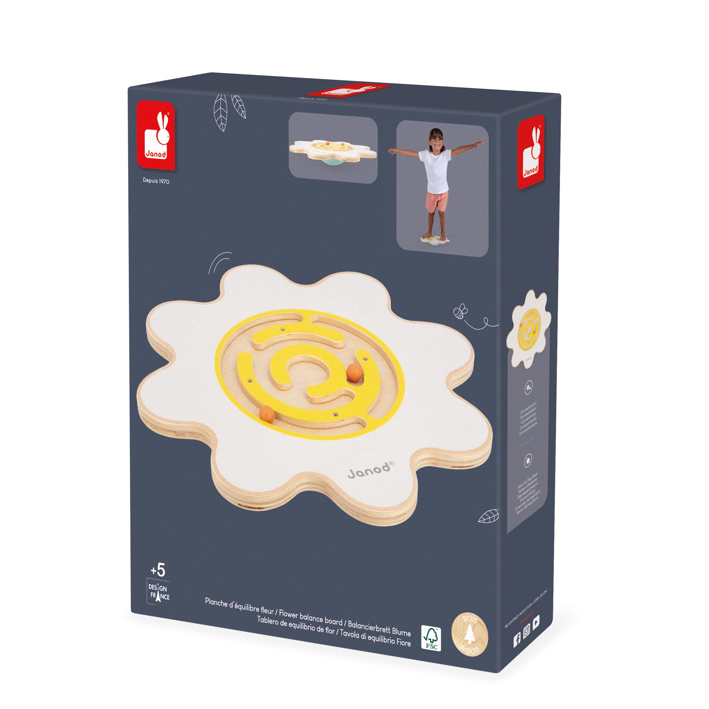 Janod Planche d'Équilibre Fleur Sweet Cocoon Jouet en Bois FSC Développe Équilibre et Concentration Enfant dès 5 Ans