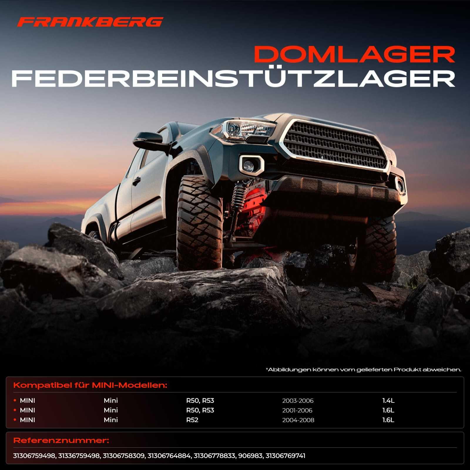 Frankberg 2x Federbeinstützlager Vorderachse Kompatibel mit M.i.n.i R50 R53 2002-2006 M.i.n.i Cabriolet R52 2004-2007 Replace# 31306764884