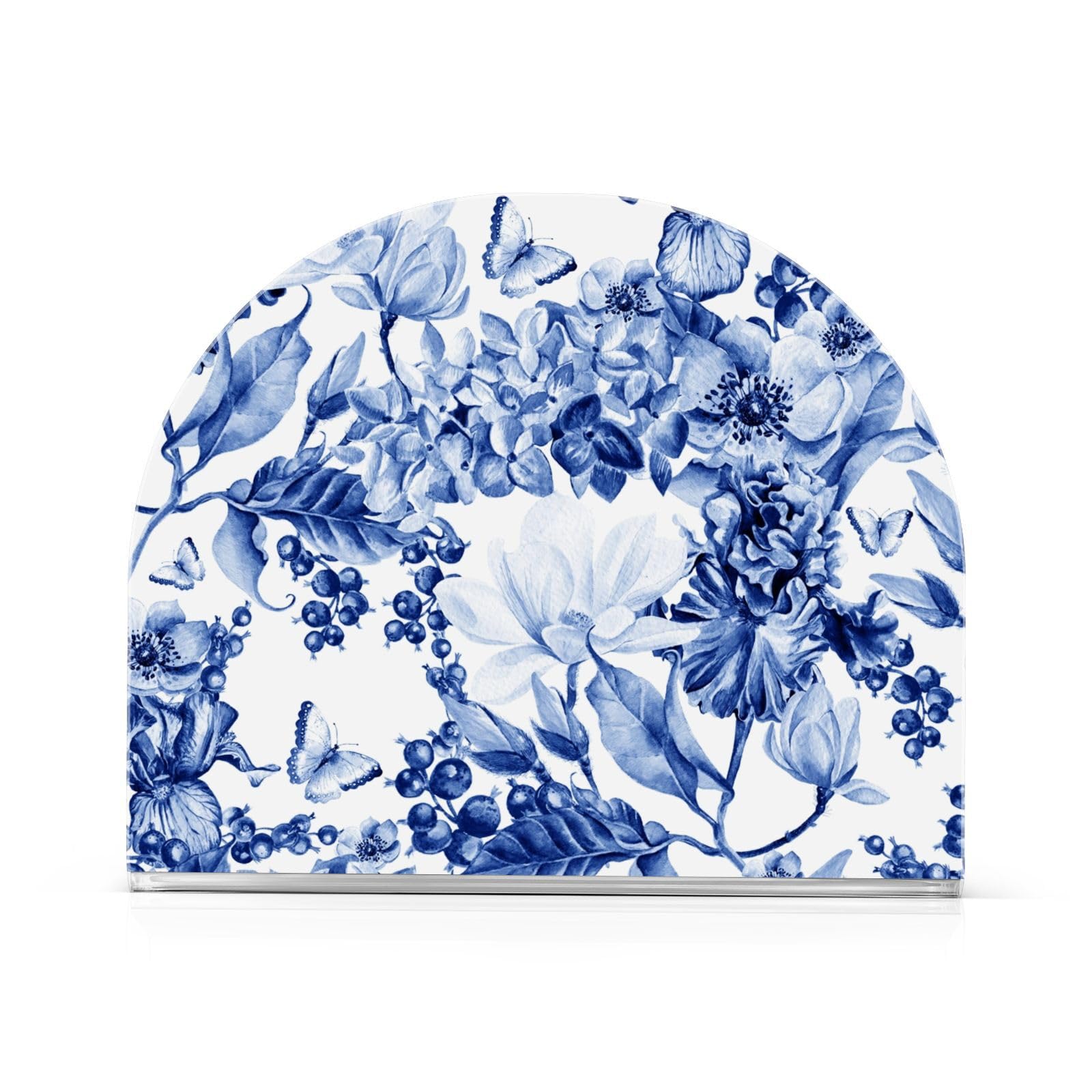 QwThum Napkin Holder for Table?Upright Napkin Dispenser Kitchen Acrylic Tissue Napkin Dispensers Cocktail Napkin Holders Hotel Restaurant Home Outdoor Decor 1 Pcs Blue and White