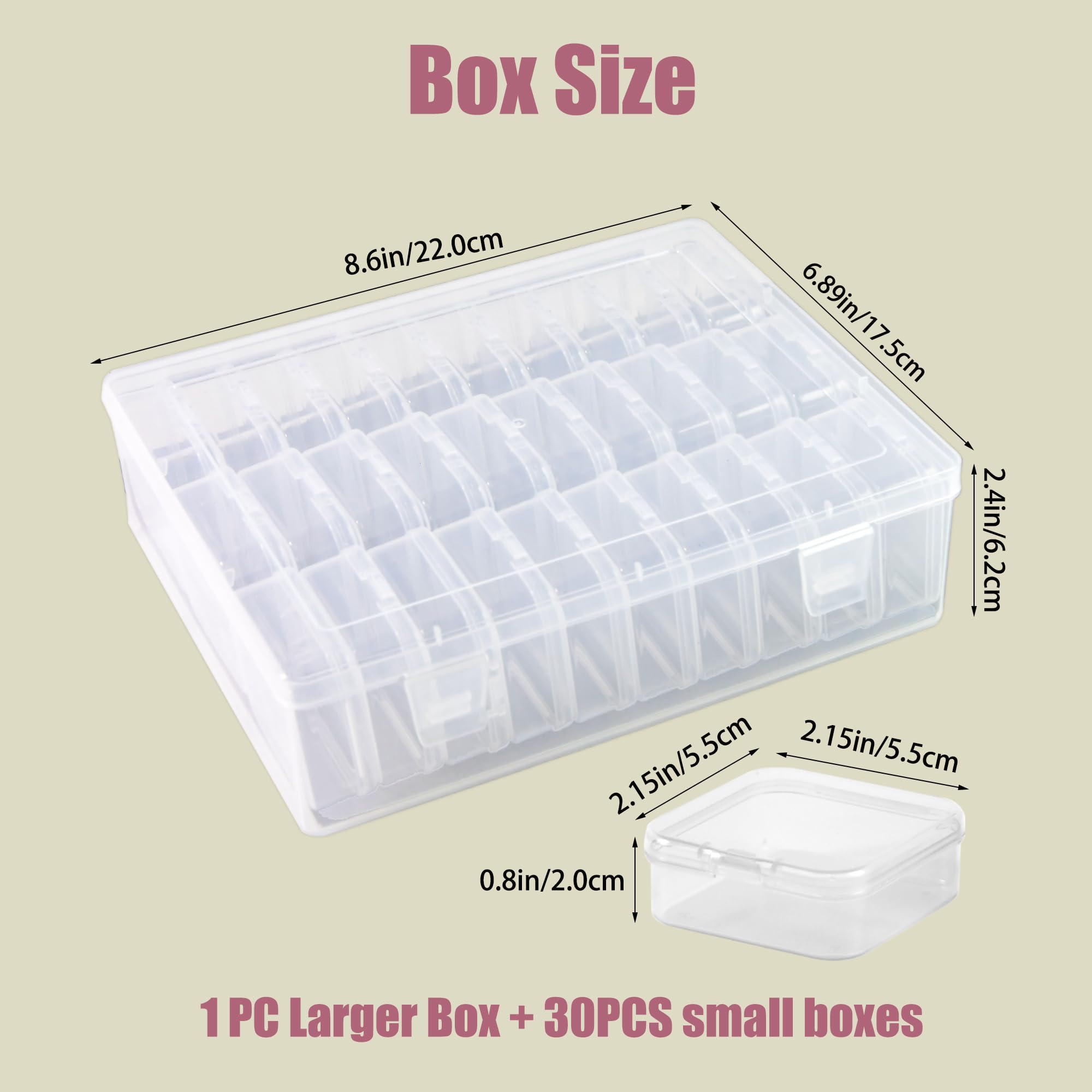 Caja organizadora de cuentas, 30 organizadores de cuentas pequeñas con cajas de plástico de almacenamiento, mini cajas transparentes de almacenamiento de cuentas con tapa con bisagras para hacer