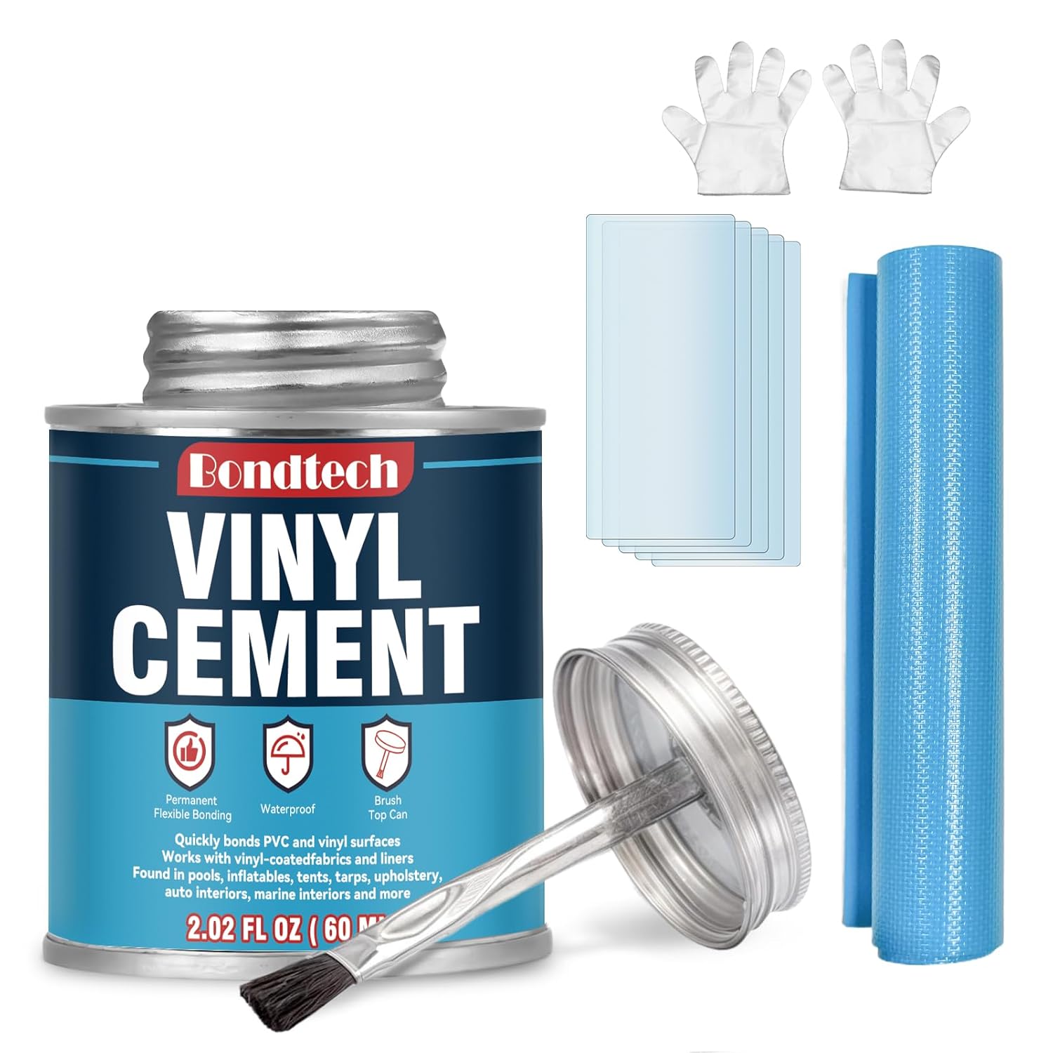 Vinyl Cement with Brush, PVC Cement High Strength, Watertight Seal Vinyl Glue, Flexible Bond for Inflatables, PVC, Pool Liners, Tarps, Hot Tubs, Air Mattresses (2 OZ)