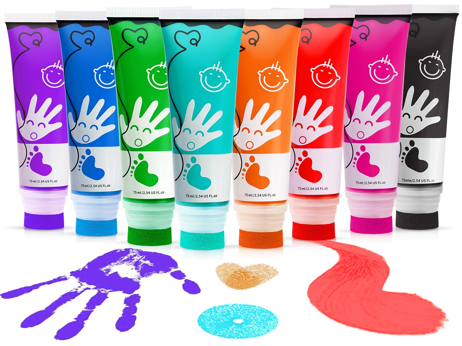 TOGOU2S Fingerfarben Kinder Ungiftig Mit Schwammkopf 8 Farben Waschbar 75 ml/Schlauch Baby Abdruckset, Fingerfarben Geeignet Für Geschenke Zur Früherziehung Von Kindern, Handgefertigte Malerei
