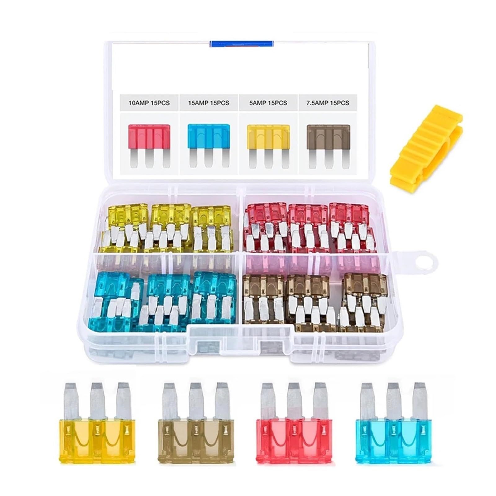 Fusibile Micro3 da 60 pezzi, lama micro a 3 poli | Kit assortimento fusibile di ricambio 5A 7,5A 10A 15A