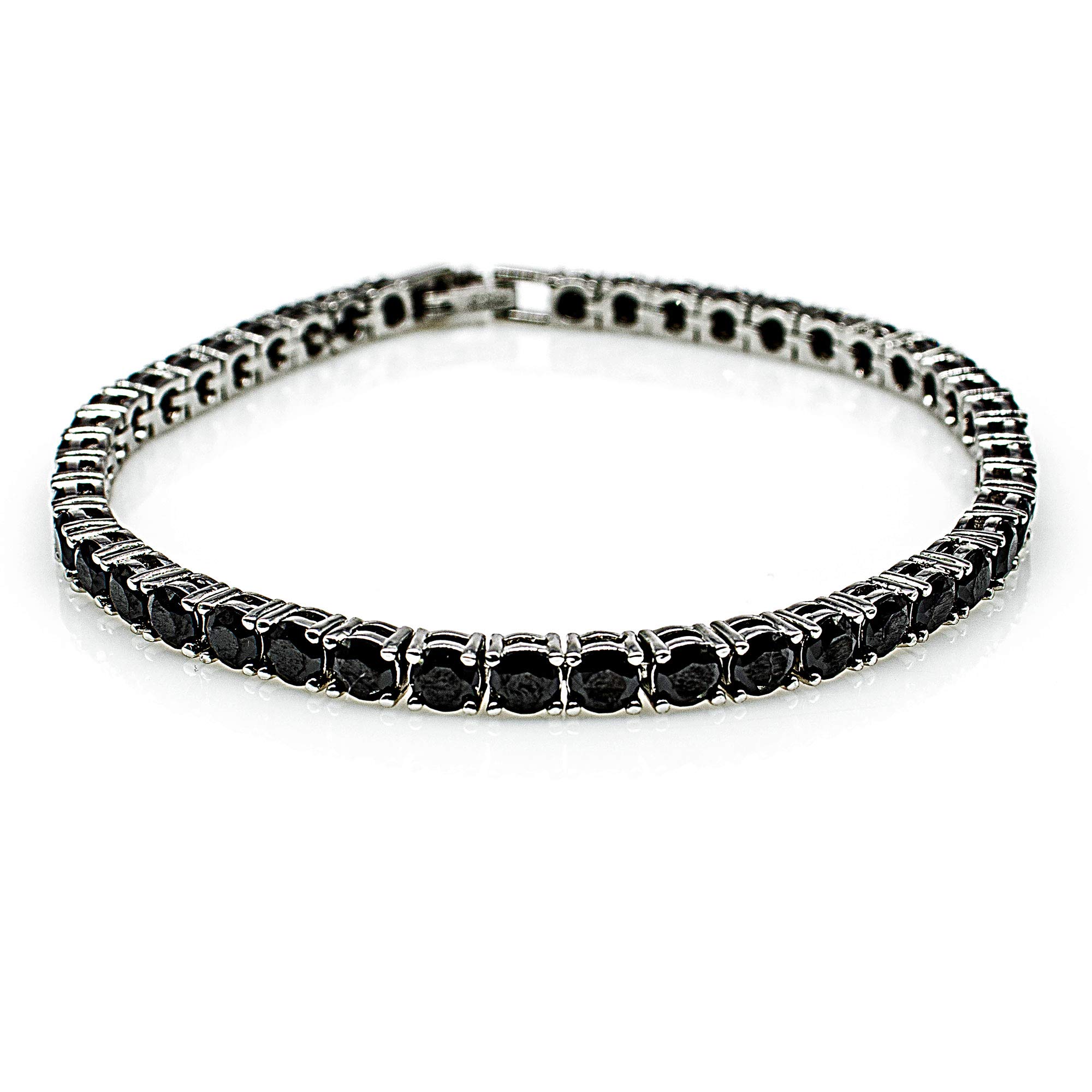 CubicZirkonia Tennis Armband Bracelet 4mm Zirkonia Weißgold beschichtet einreihig Tennisarmband 5A Weiß/Schwarz Steinen Krappenfassung Schmuck Herren Damen