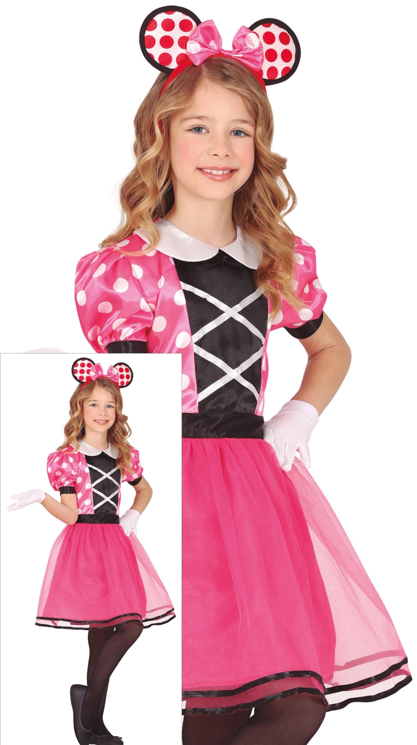 FIESTAS GUIRCA Pink Little Mouse Girls Fancy Dress Costume - Mouse Ears Headband & Polka Dots Dress - Kids Fancy Dress Costumes Girls - Girls Age 7-9 Years
