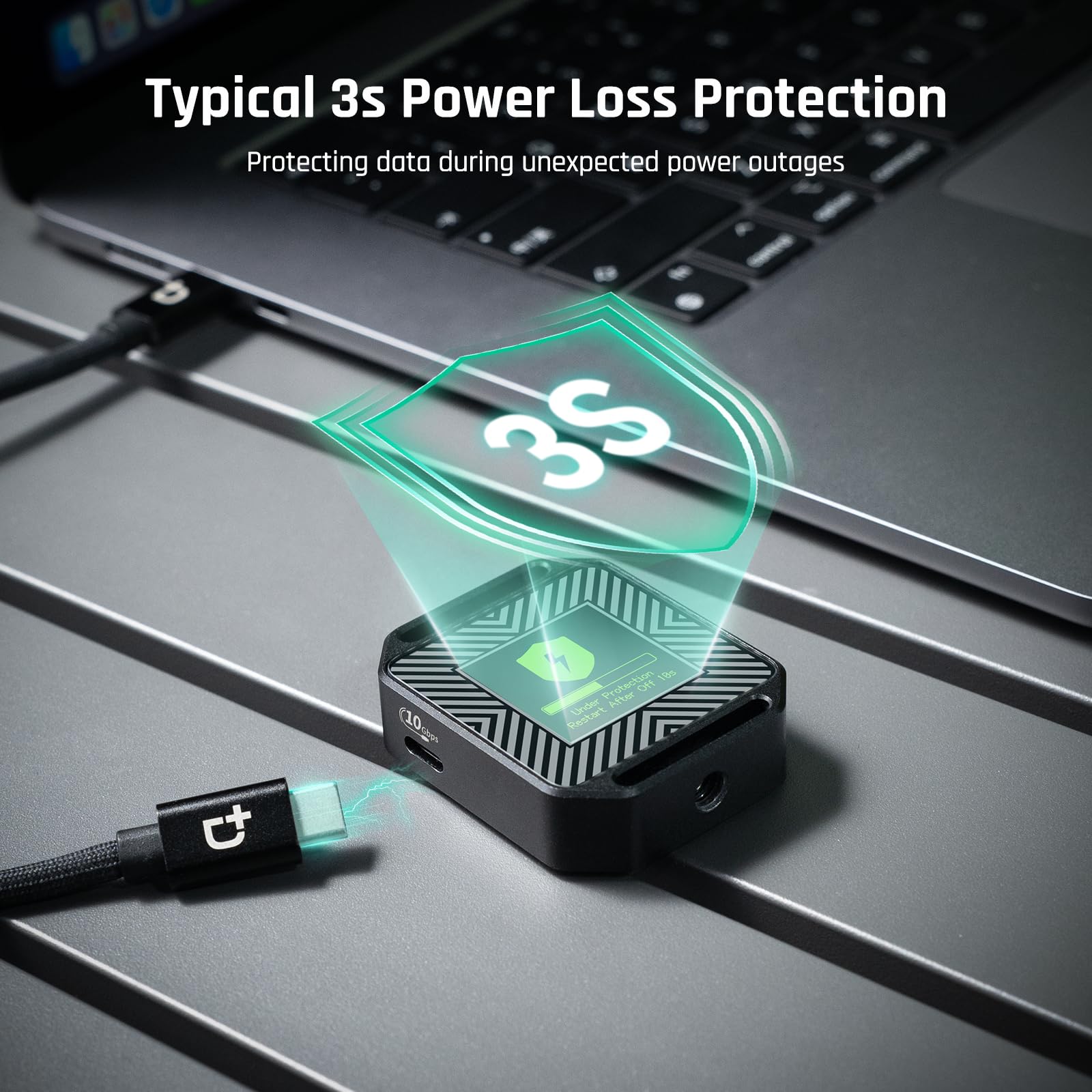 DOCKCASE Pocket M.2 NVMe SSD Case Fotografia Edition, 3s Protezione interruzione di corrente, Rilevazione di vita SSD, 10Gbps NVMe Case USB 3.2 Adattatore USB C per 2230 M.2 NVMe/PCle SSD per iPhone