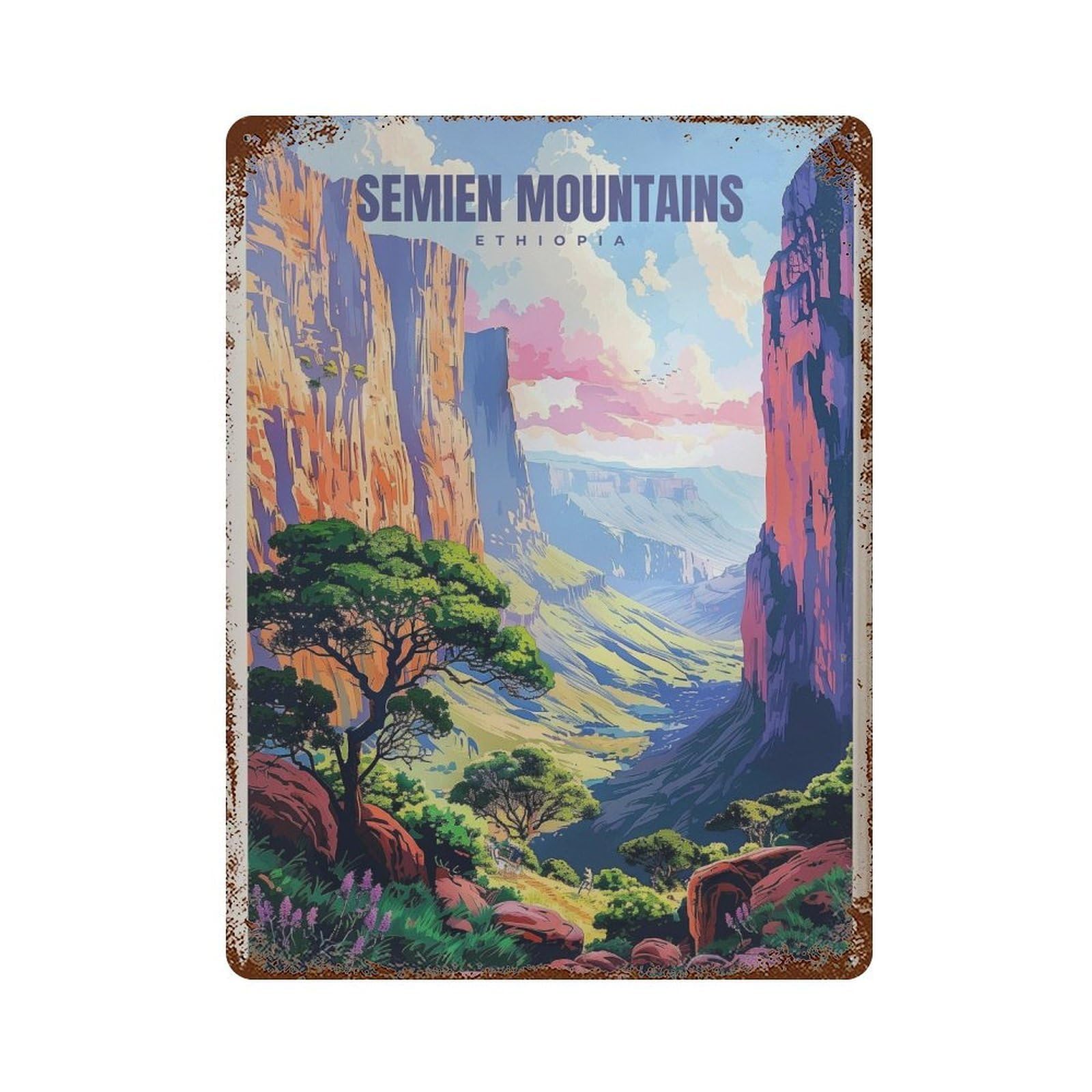 xiaoxiaoshen Semien Mountains Ethiopia Travel Home & Office Wall Decor Art Metal Tin Poster Modern Home Decor Art Home Bar Shop Decorations Vintage Sign 40x30cm